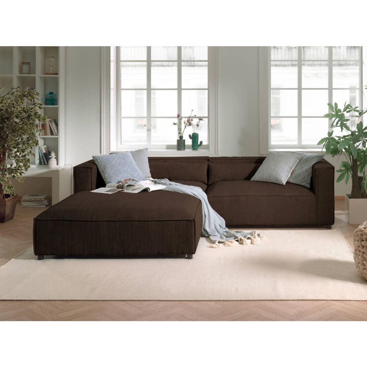 LISA DESIGN Ela - canapé d'angle gauche 4 places - en velours côtelé - style contemporain