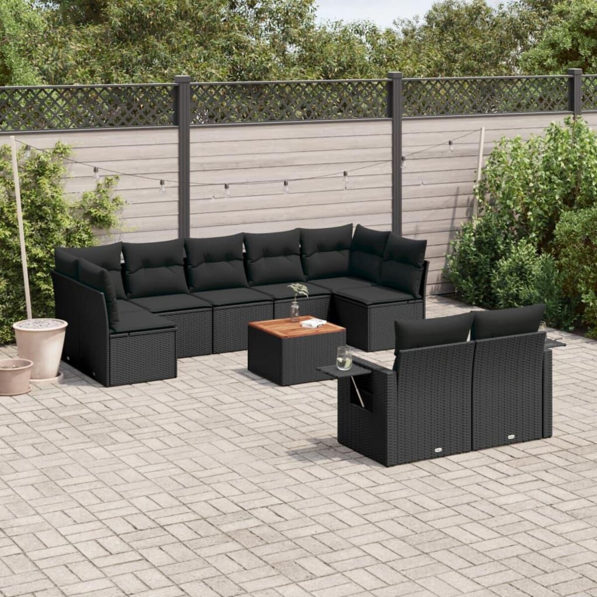 VIDAXL Salon de jardin 10 pcs avec coussins noir resine tressee