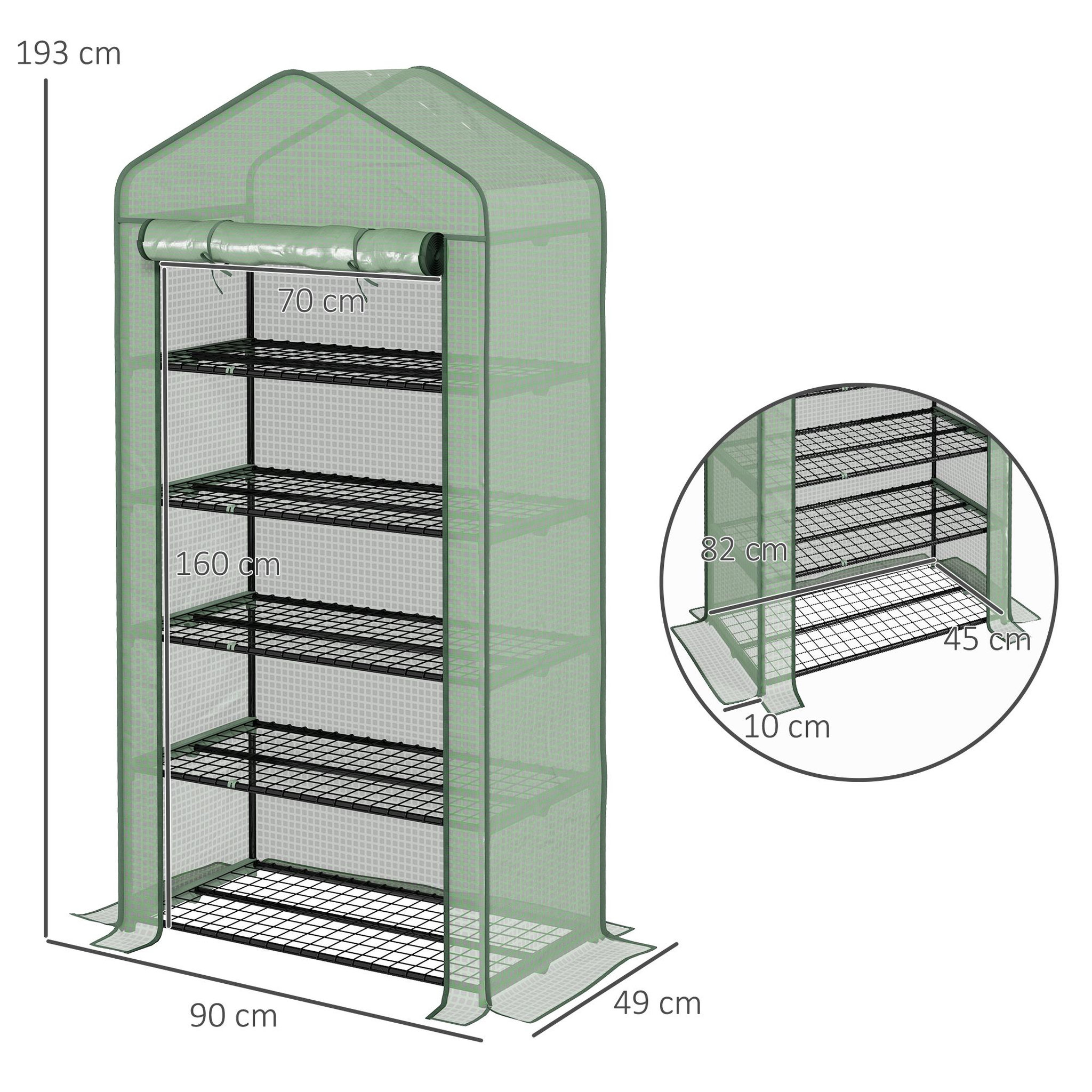 Voir la diapositive 3 : OUTSUNNY Serre de jardin balcon 5 niveaux porte acier pe vert