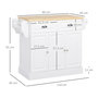 Voir la diapositive 3 : HOMCOM Îlot de cuisine desserte à roulettes - 2 tiroirs, 3 portes, porte-serviette, porte-épices - dim. 110L x 45l x 91H cm - blanc bois