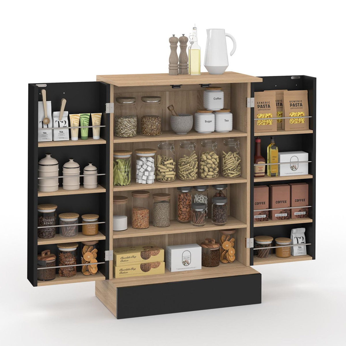 ID MARKET Buffet bas de cuisine ALTO H.90 cm avec rangements noir et bois