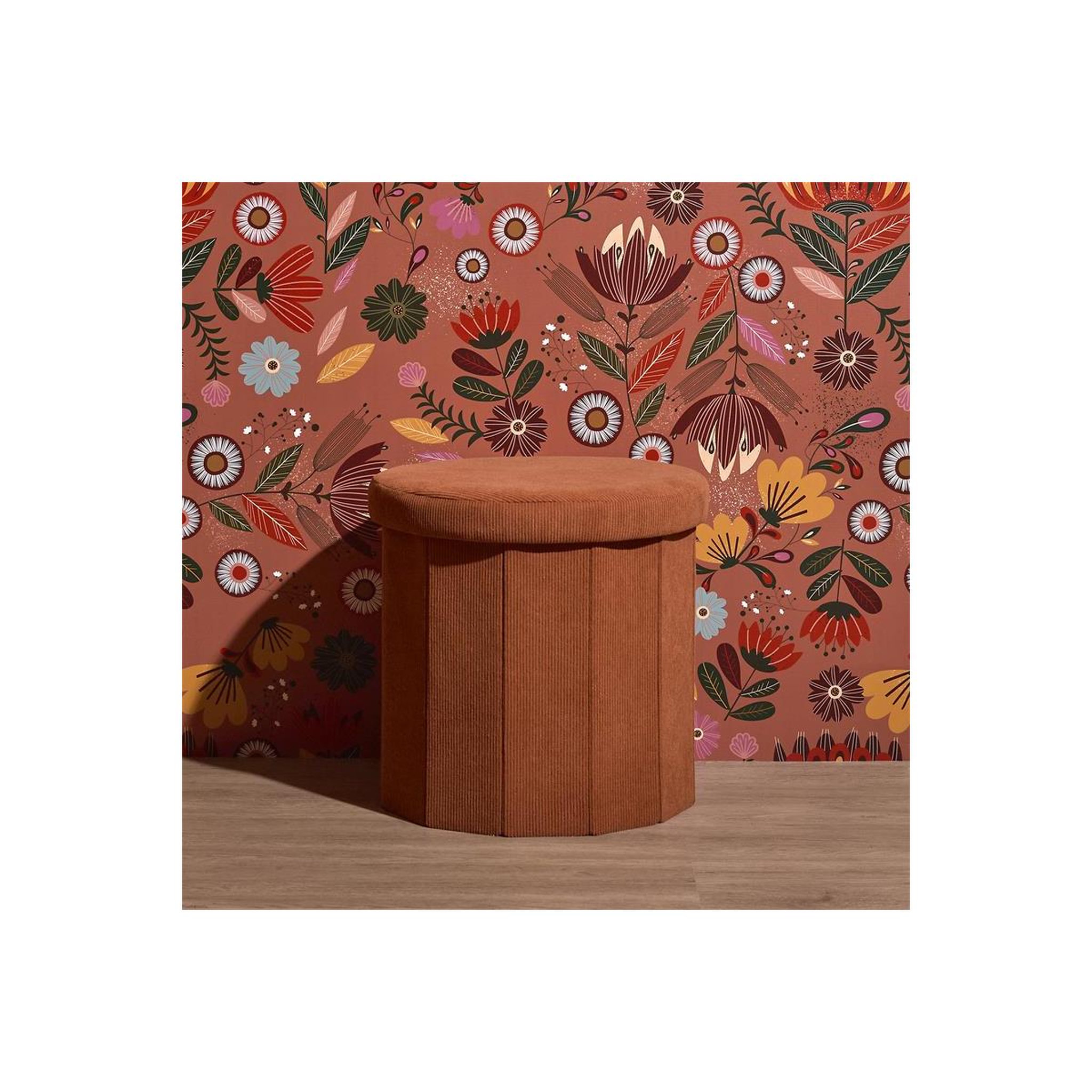 Voir la diapositive 5 : The Home Deco Factory Pouf coffre pliable côtelé  jules  38cm terracotta