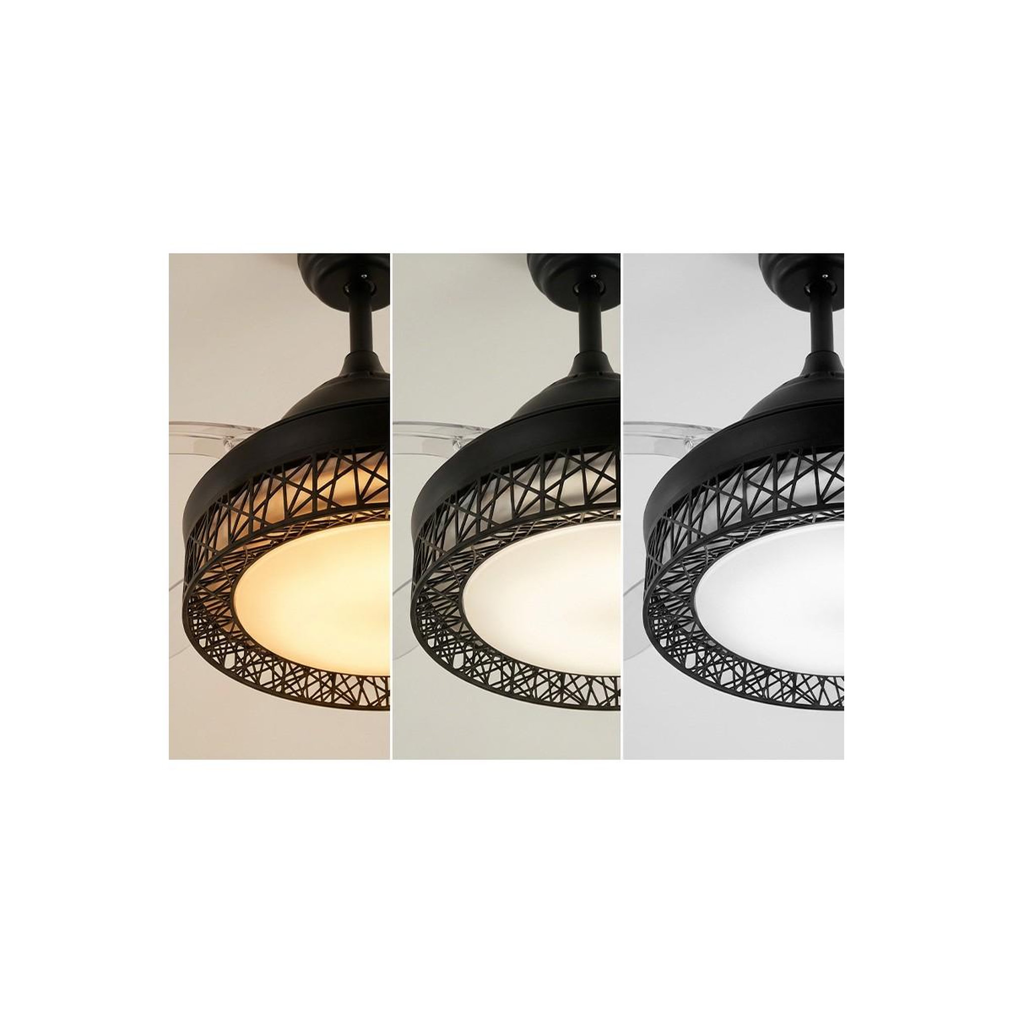 Voir la diapositive 4 : Jocca Ventilateur de plafond avec lumière LED 76W Ø107cm 3 Pales rétractables 6 vitesses Télécommande Minuterie Eté/Hiver Jocca