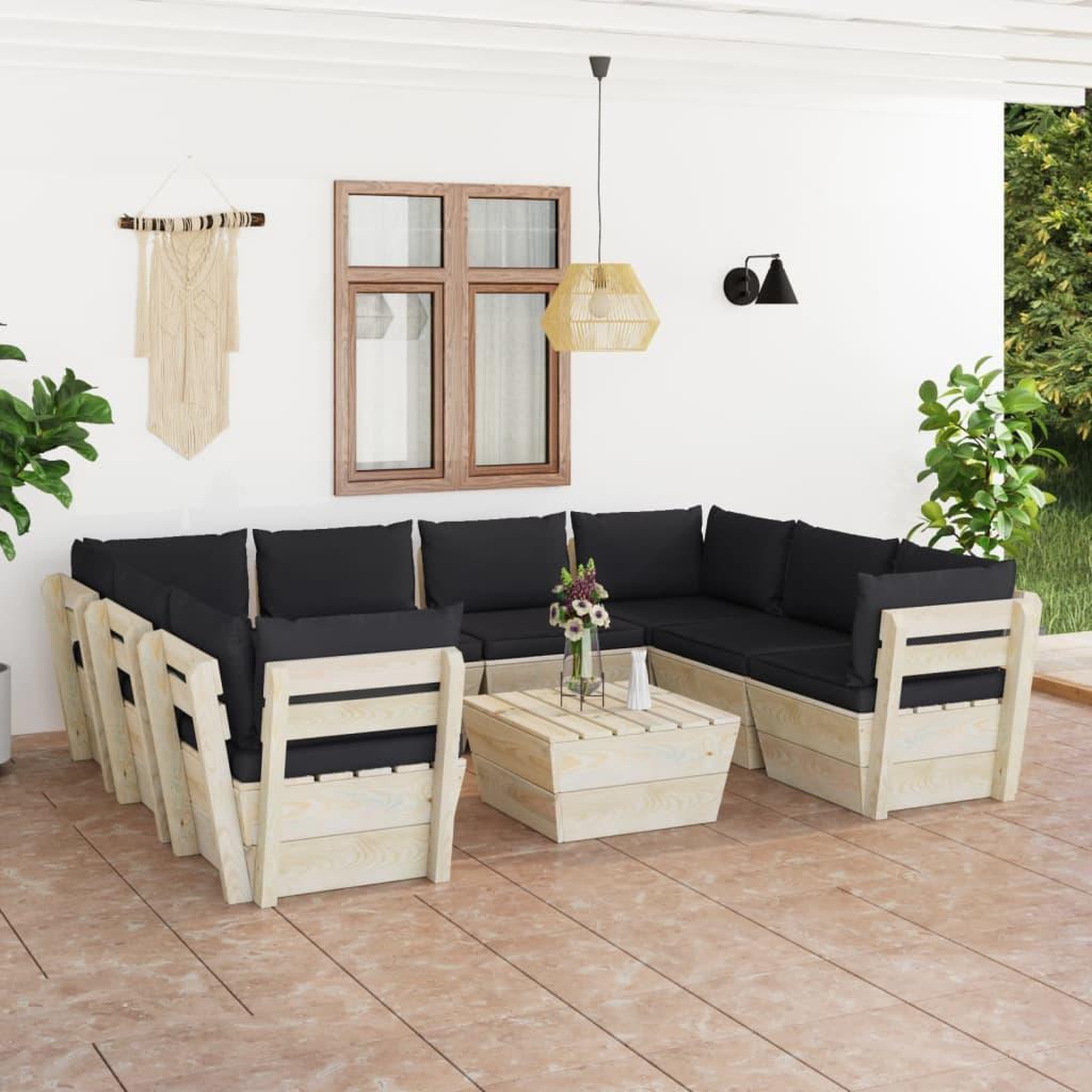 Voir la diapositive 1 : VIDAXL Salon de jardin palette 9 pcs avec coussins bois d'epicea