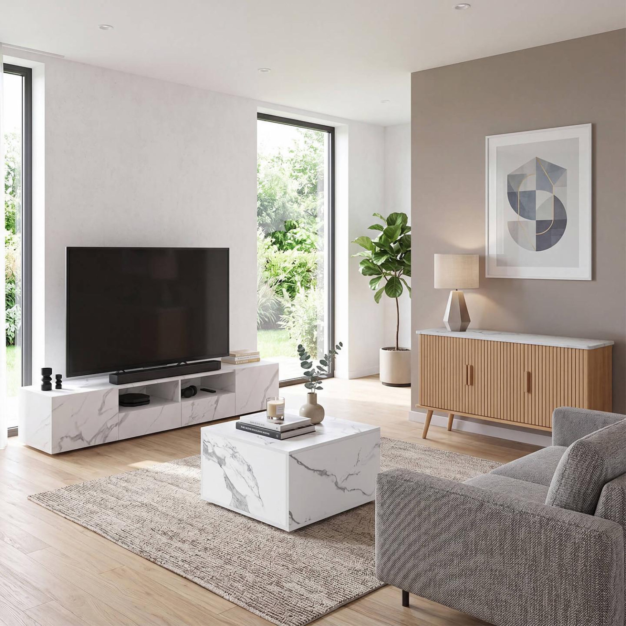 Voir la diapositive 6 : ID MARKET Meuble TV 180 cm ELI bois effet marbre