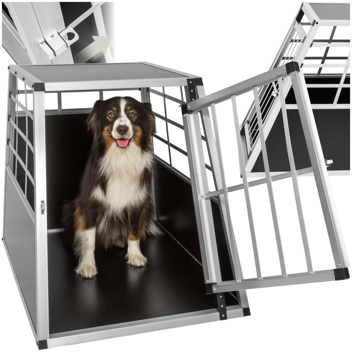 tectake Cage de transport pour chiens sécurisée avec dos droit noir 65 x 90 x 69,5 cm