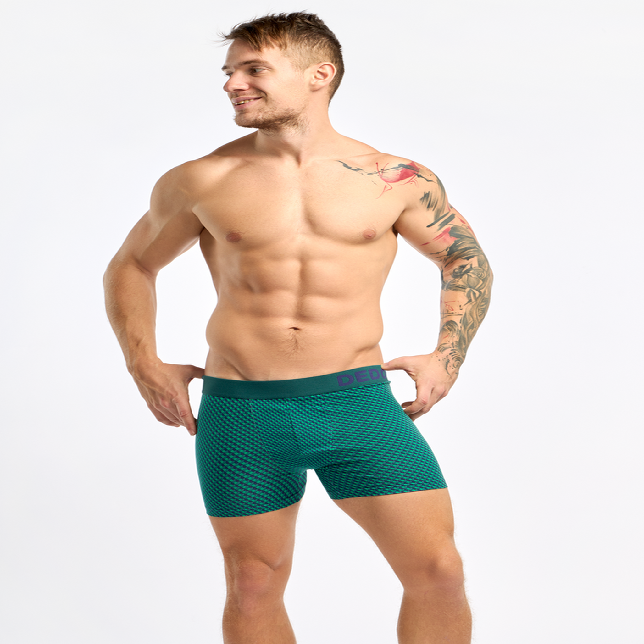 Voir la diapositive 2 : DEDOLES Boxer homme motif jacquard bleu & vert