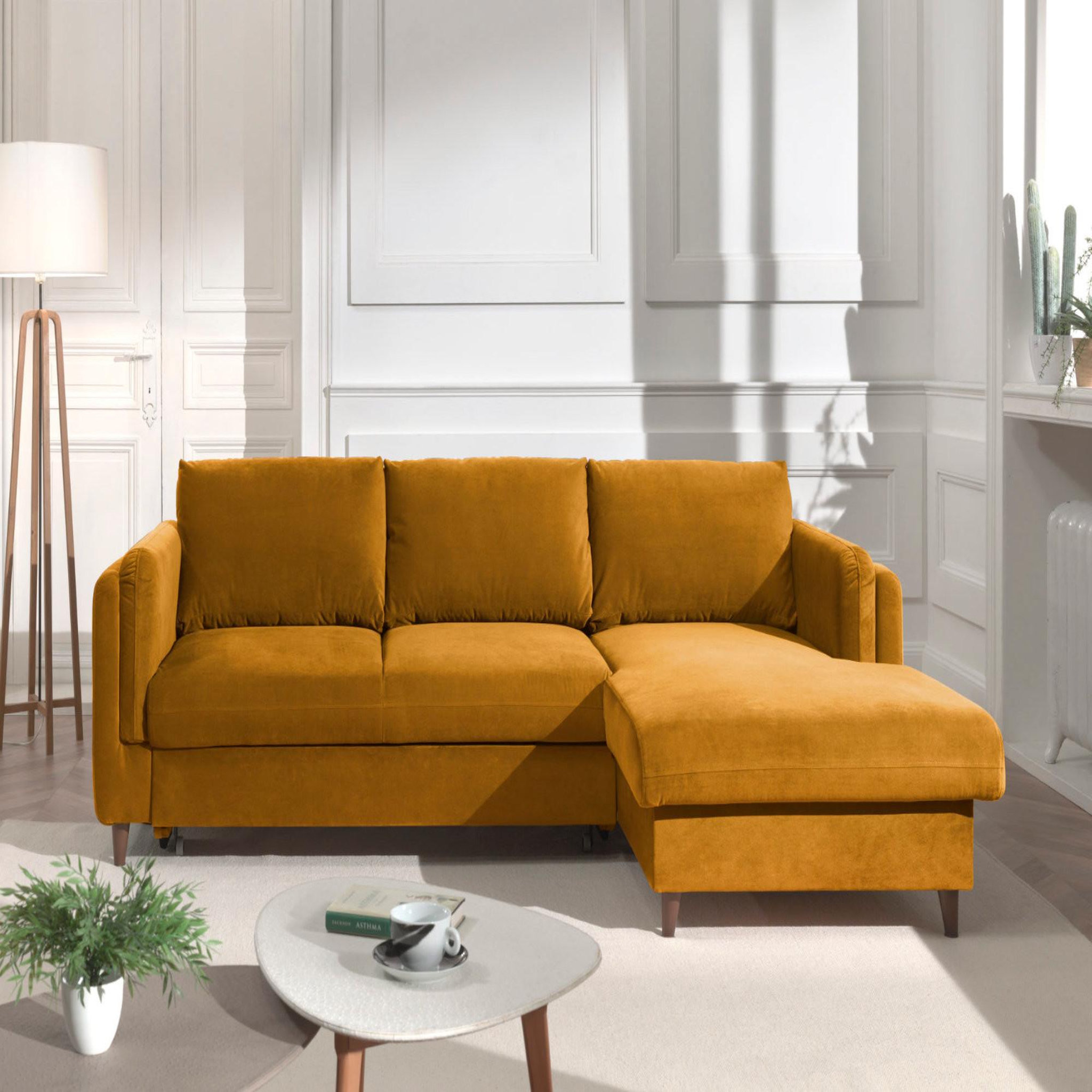 Voir la diapositive 6 : BEST MOBILIER Brooke - canapé d'angle droit - convertible avec coffre - 4 places - en velours