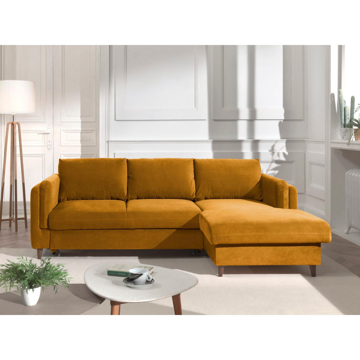 LISA DESIGN Brooke - canapé d'angle droit - convertible avec coffre - 4 places - en velours