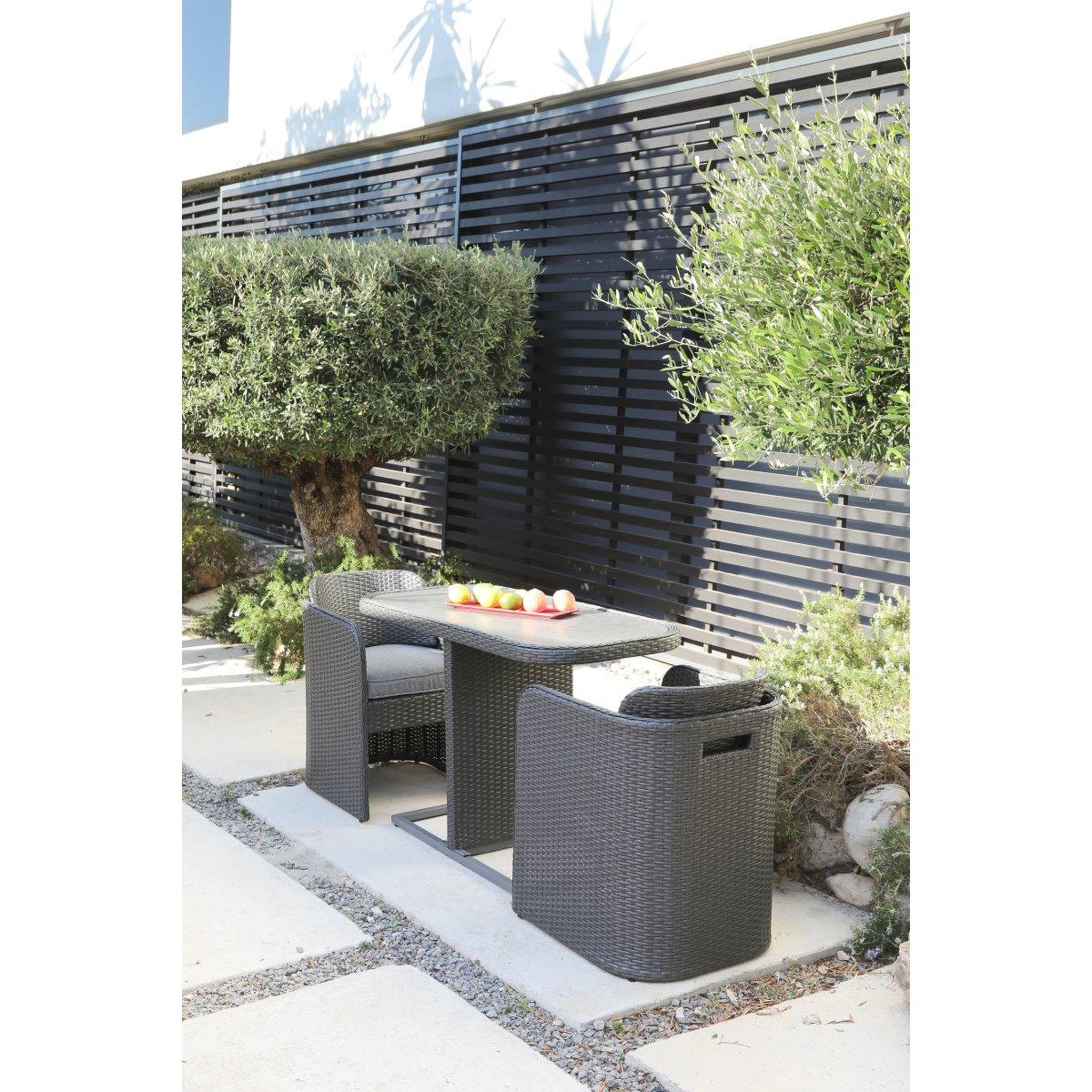 Voir la diapositive 1 : Salon repas de jardin 2 personnes encastrable YUCCA + housse