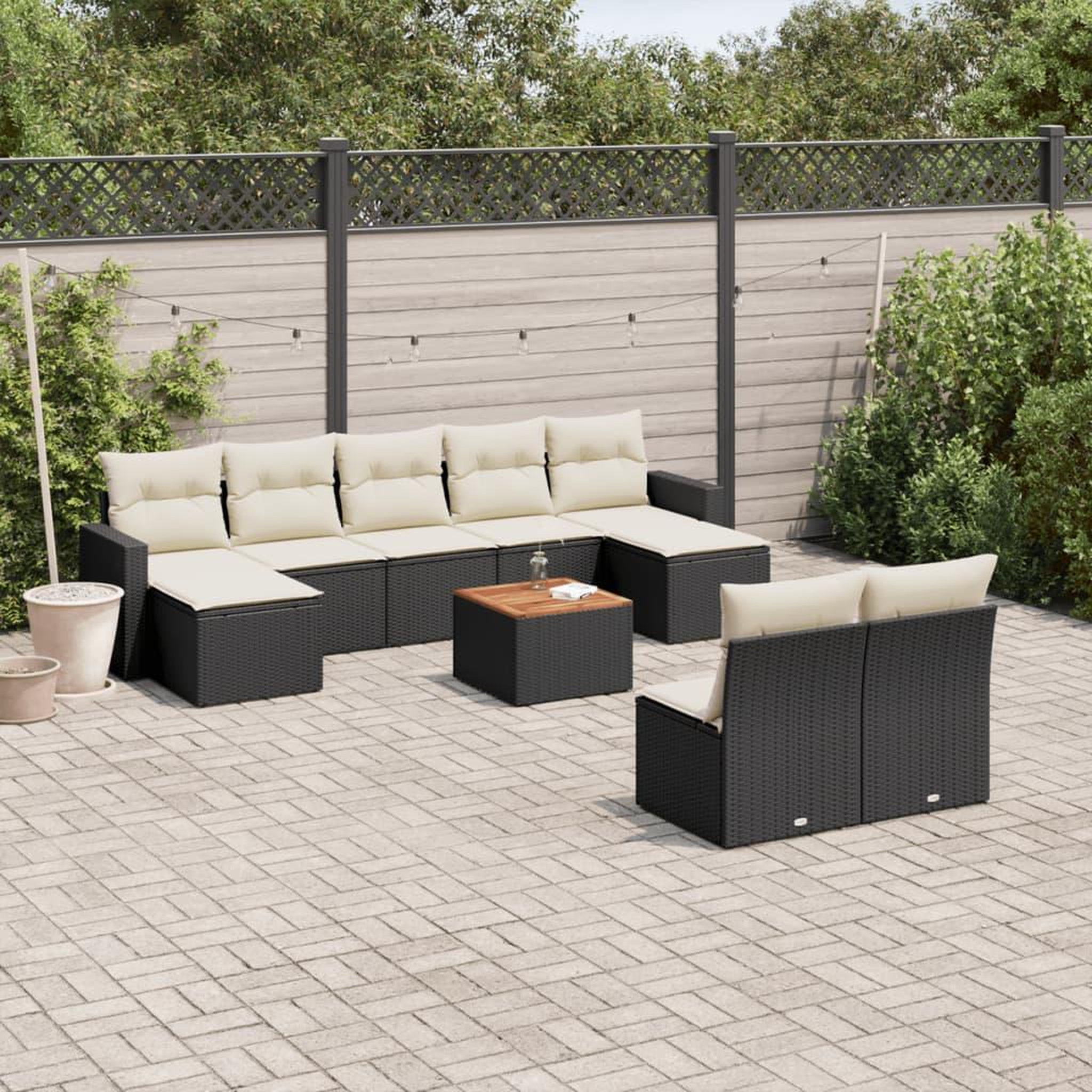 VIDAXL Salon de jardin 10 pcs avec coussins noir resine tressee