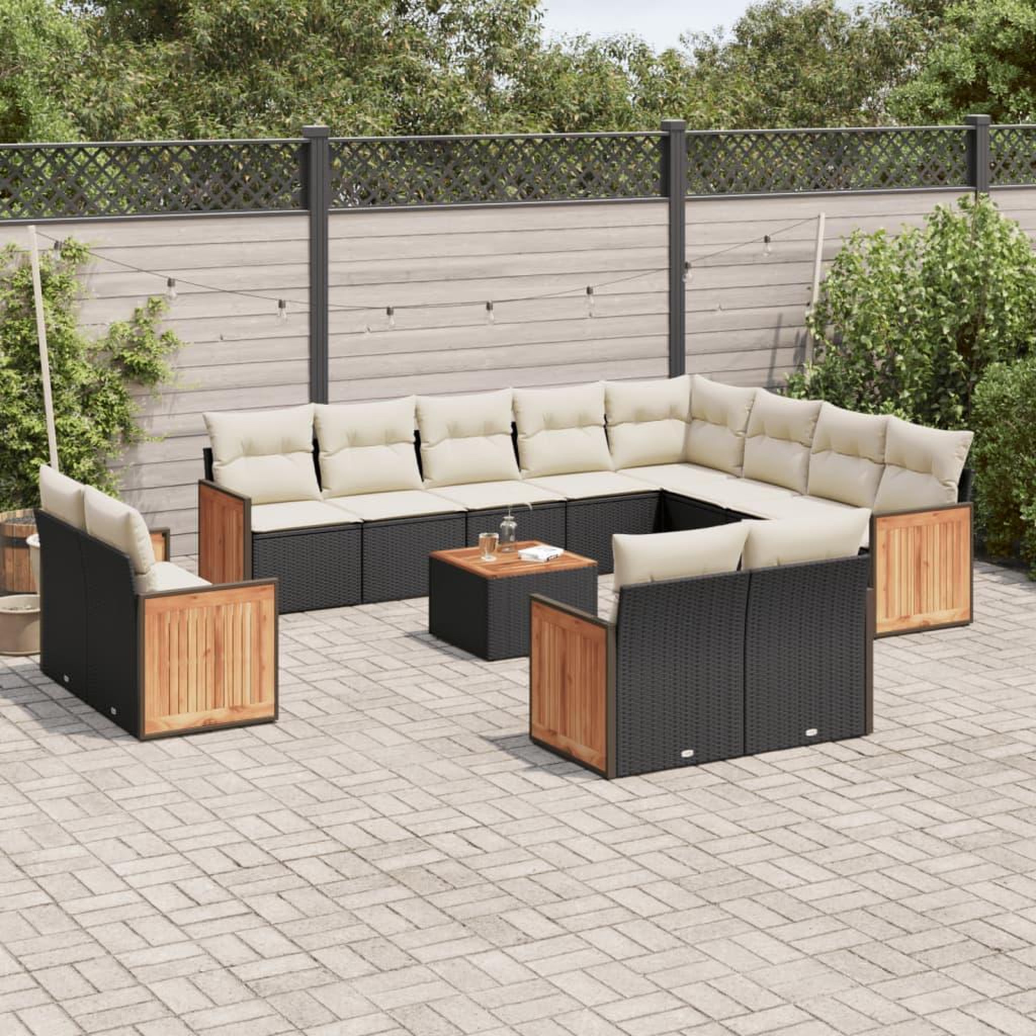 VIDAXL Salon de jardin avec coussins 13 pcs noir resine tressee