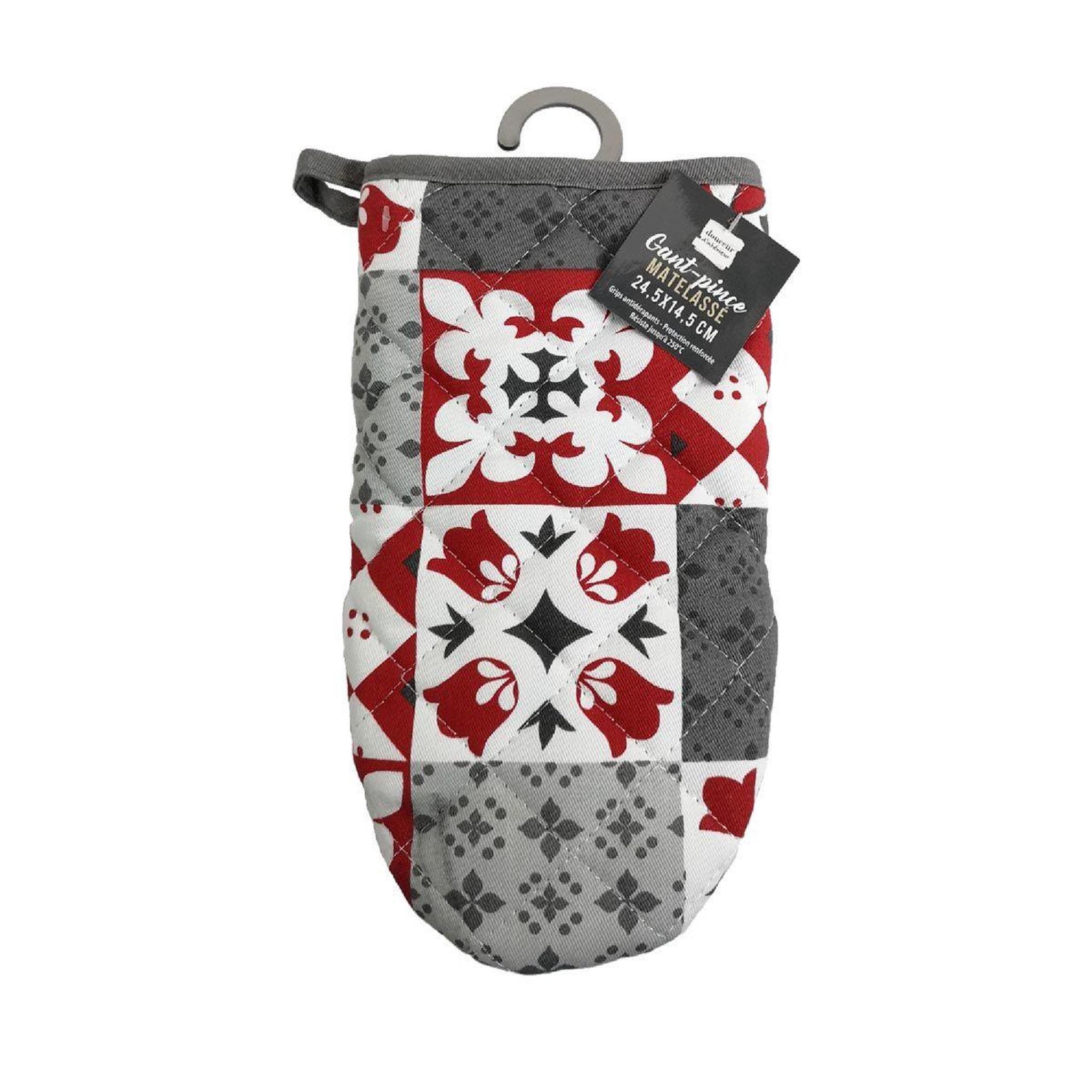 Voir la diapositive 4 : Douceur d'Intérieur Gant de cuisine pince  credence  24cm gris & rouge