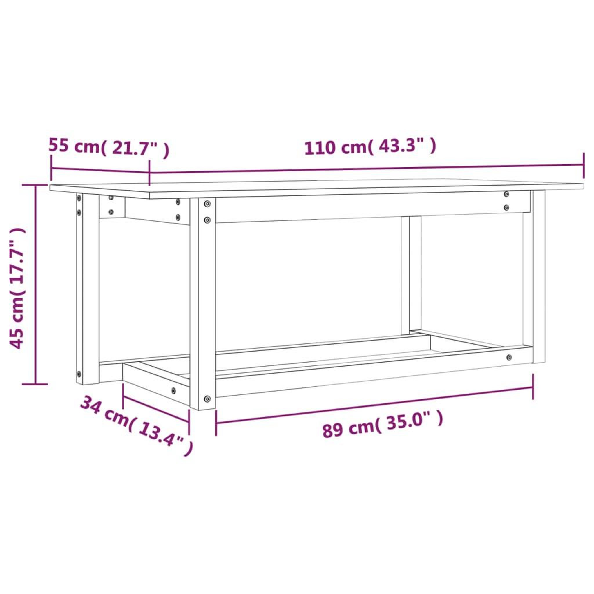Voir la diapositive 6 : VIDAXL Table basse 110x55x45 cm Bois massif de pin
