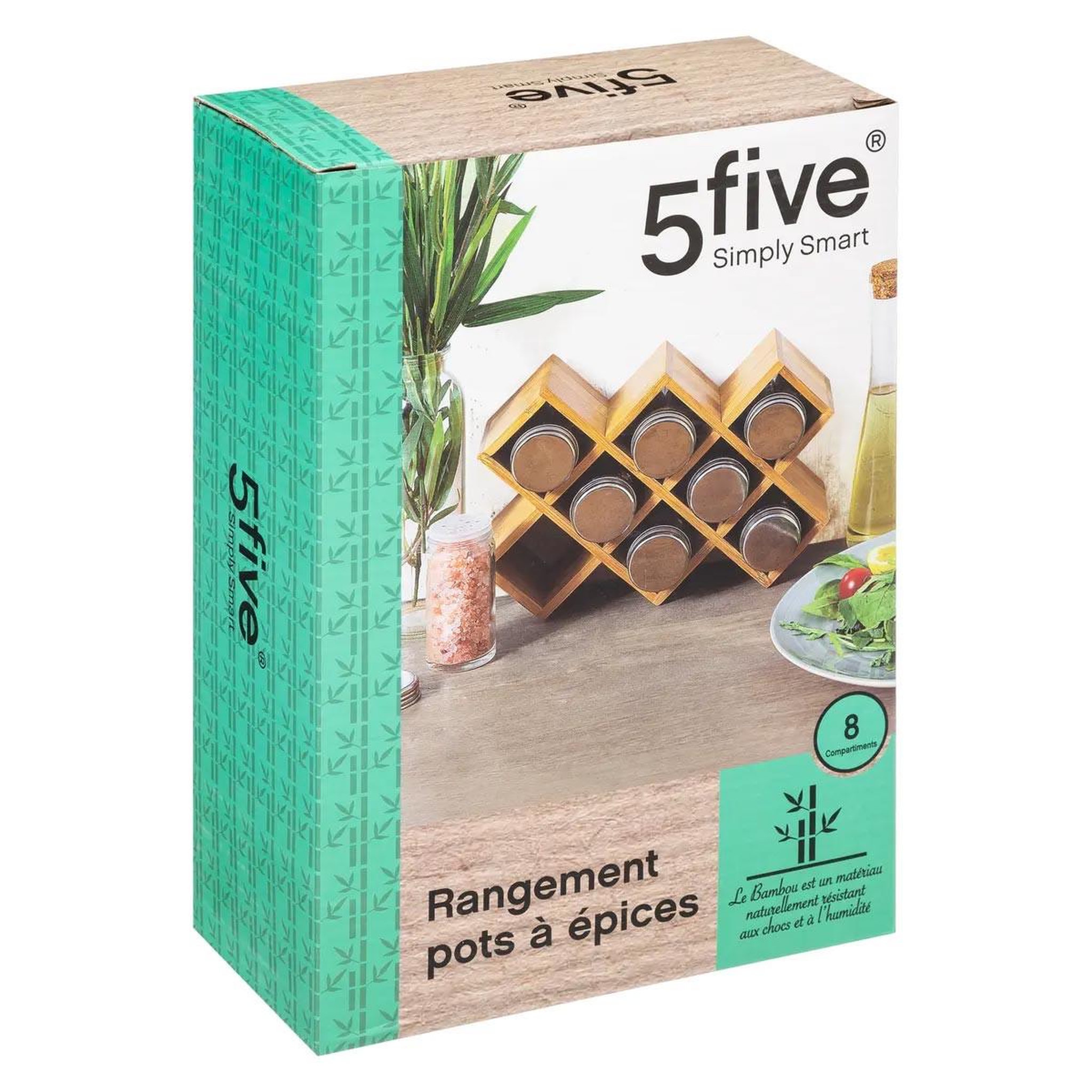 Voir la diapositive 2 : FIVE Étagère à épices 8 cases  bambou  24cm naturel