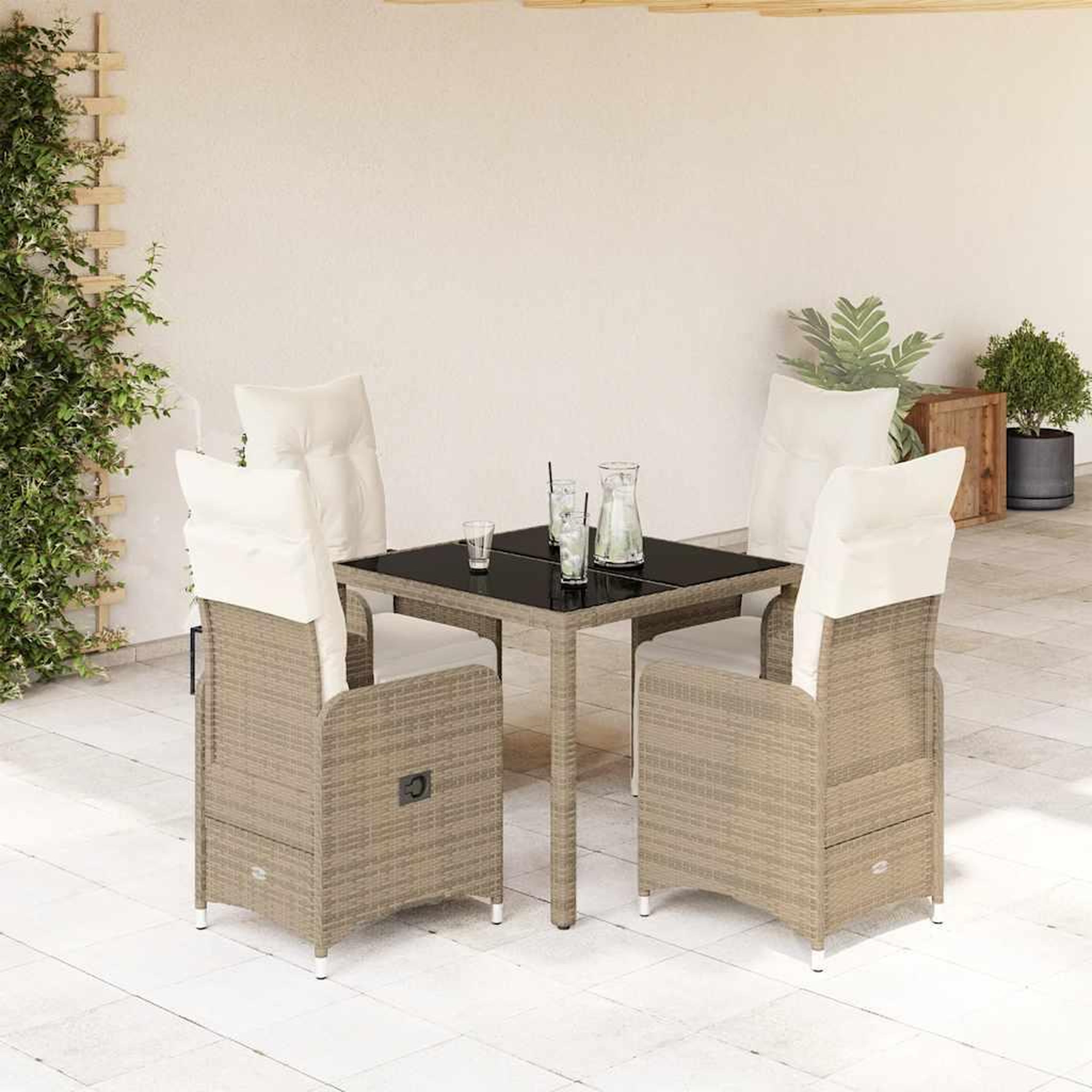VIDAXL Ensemble de bistro de jardin 5 pcs coussins marron poly rotin
