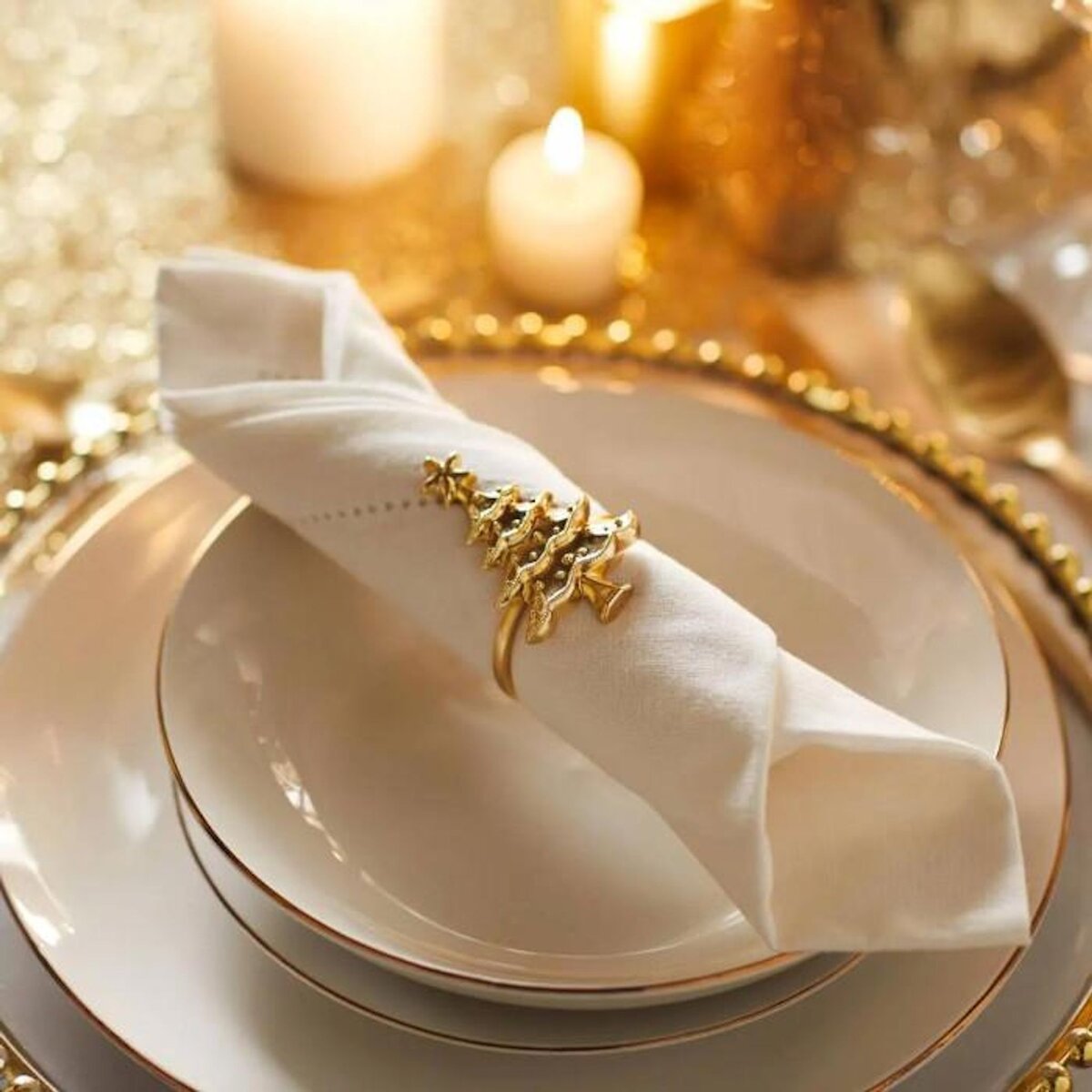 ATMOSPHERA Lot de 2 Ronds de Serviette Sapin  Soir  6cm Or