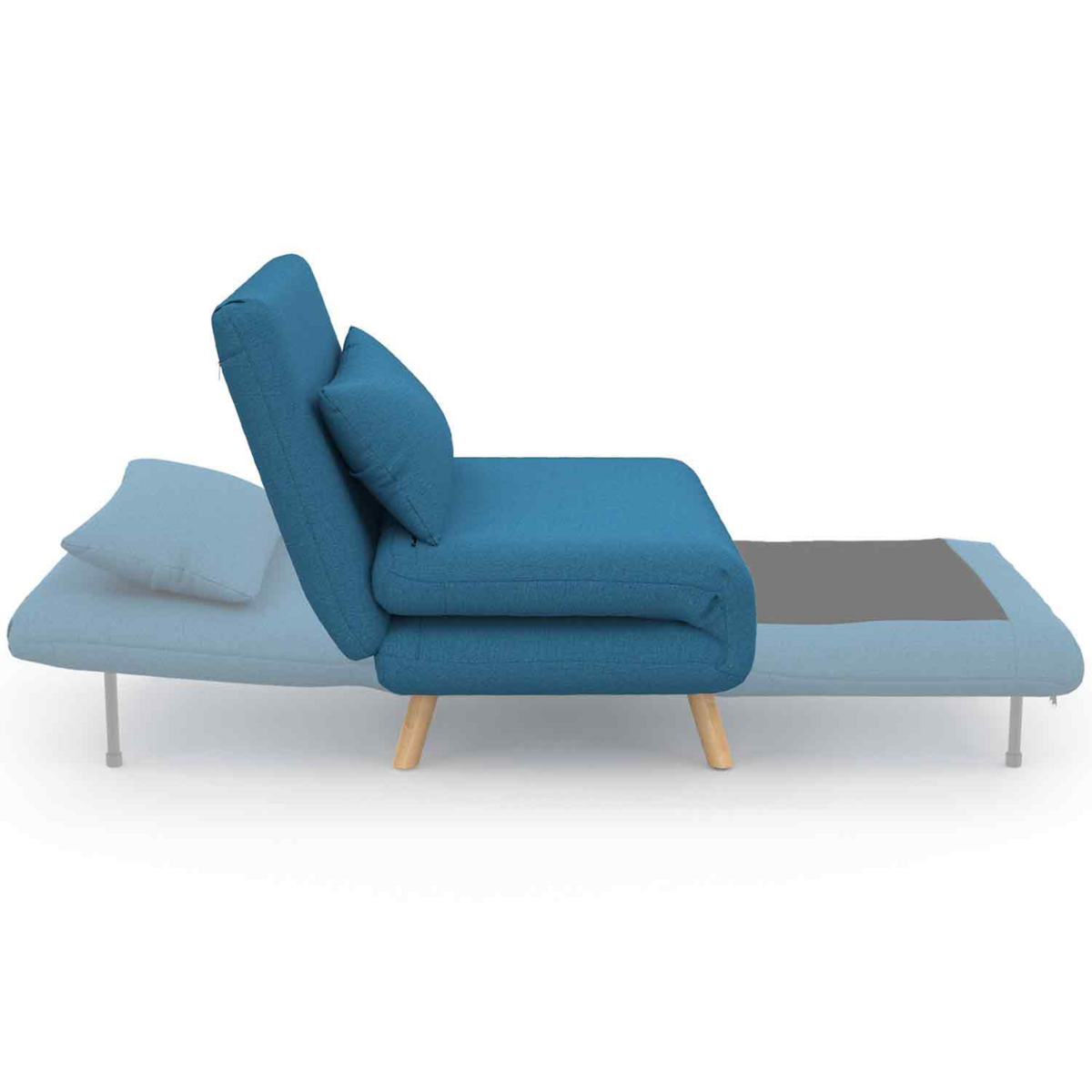 ID MARKET Fauteuil convertible ROMEO lit d'appoint 1 place 80x190 cm tissu bleu canard