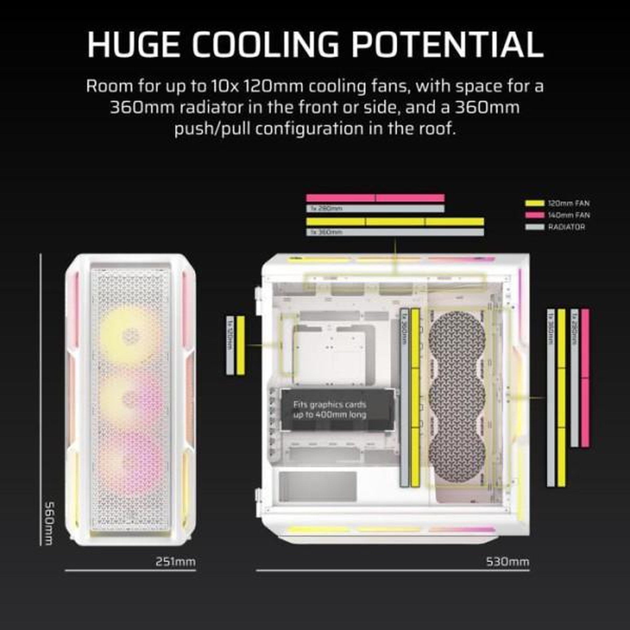 Voir la diapositive 4 : Corsair Boîtier pc atx - corsair - 5000t lx rgb - 3 ventilateurs lx120 rgb - éclairage aurora rgb - blanc