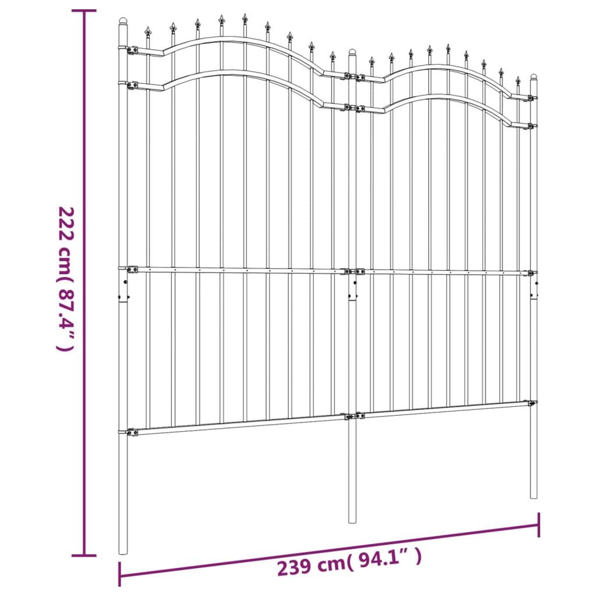 Voir la diapositive 6 : VIDAXL Cloture de jardin avec sommet de lance Noir 222 cm