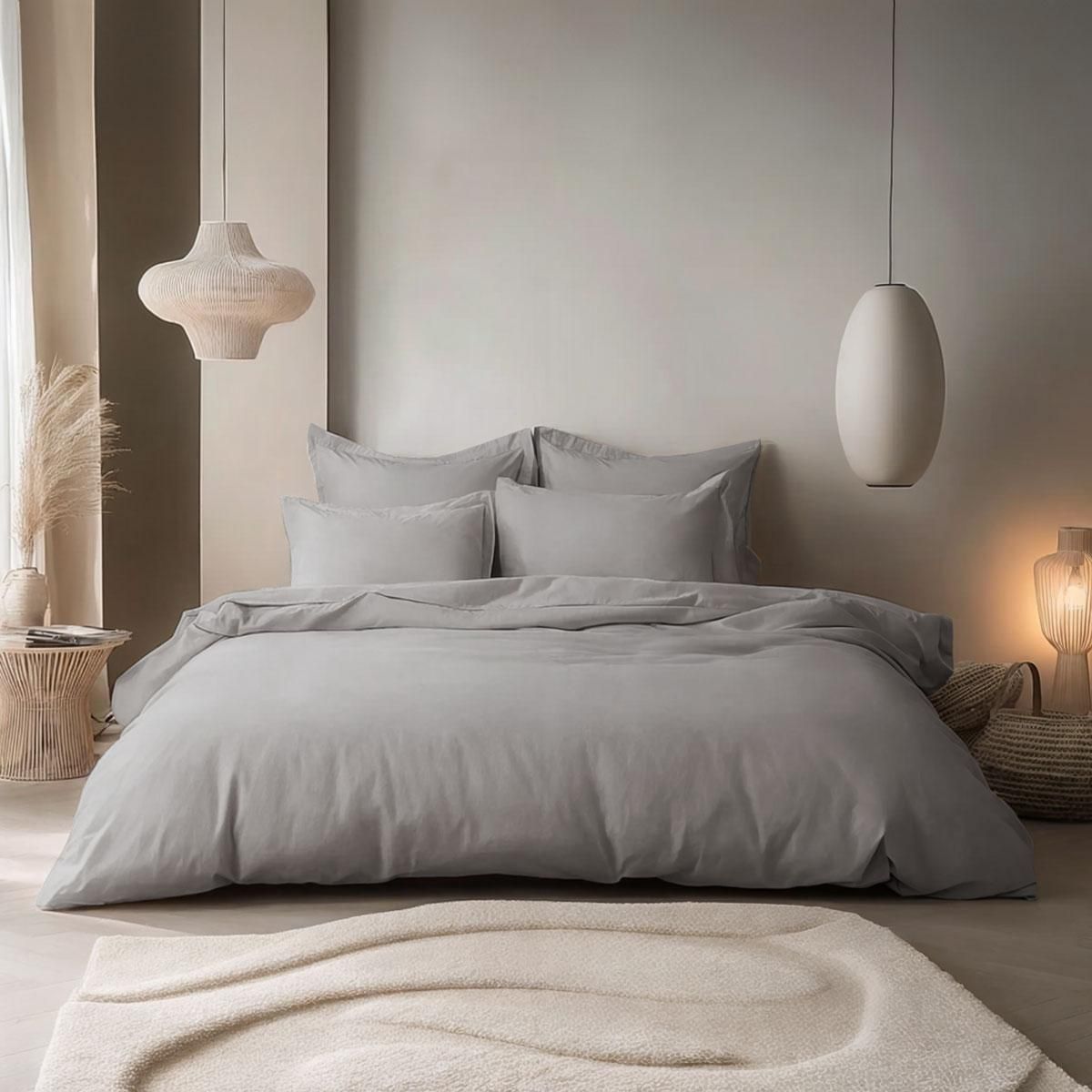 DODO Drap housse Percale de coton thermorégulée Gris clair