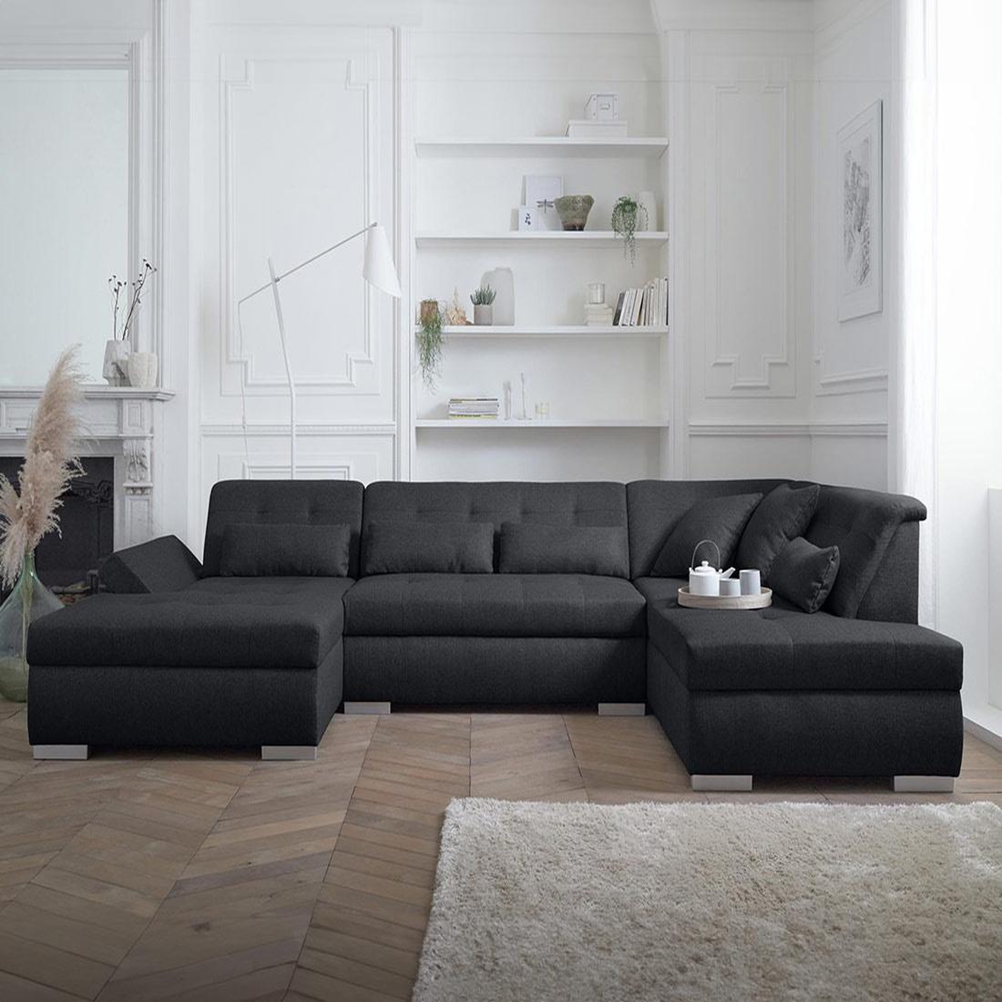 LISA DESIGN Vermont - canapé panoramique d'angle droit - 7 places - xxl. Coloris disponibles : Bicolore, Gris, Noir, Bleu, Beige