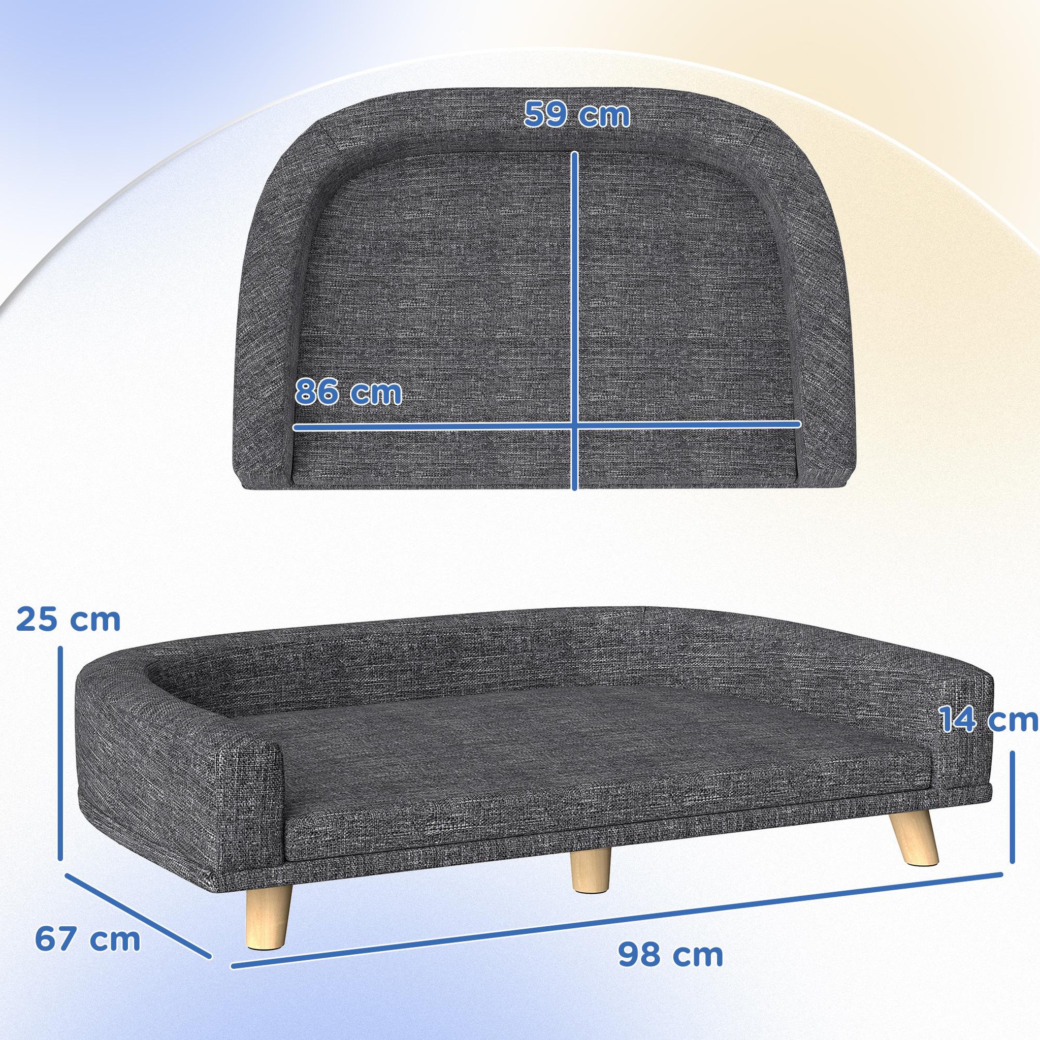 Voir la diapositive 3 : PAWHUT Canapé chien lit pour chien design scandinave coussin déhoussable dim 98l x 67l x 25h cm pieds bois tissu polyester anthracite
