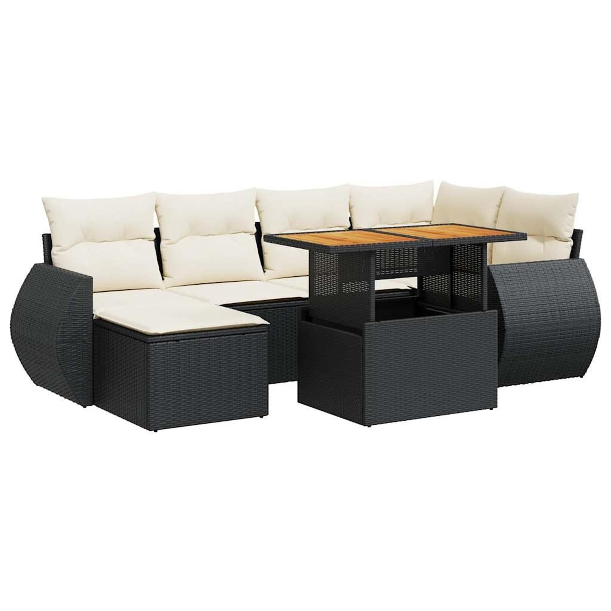 Voir la diapositive 2 : VIDAXL Salon de jardin 7 pcs avec coussins noir resine tressee