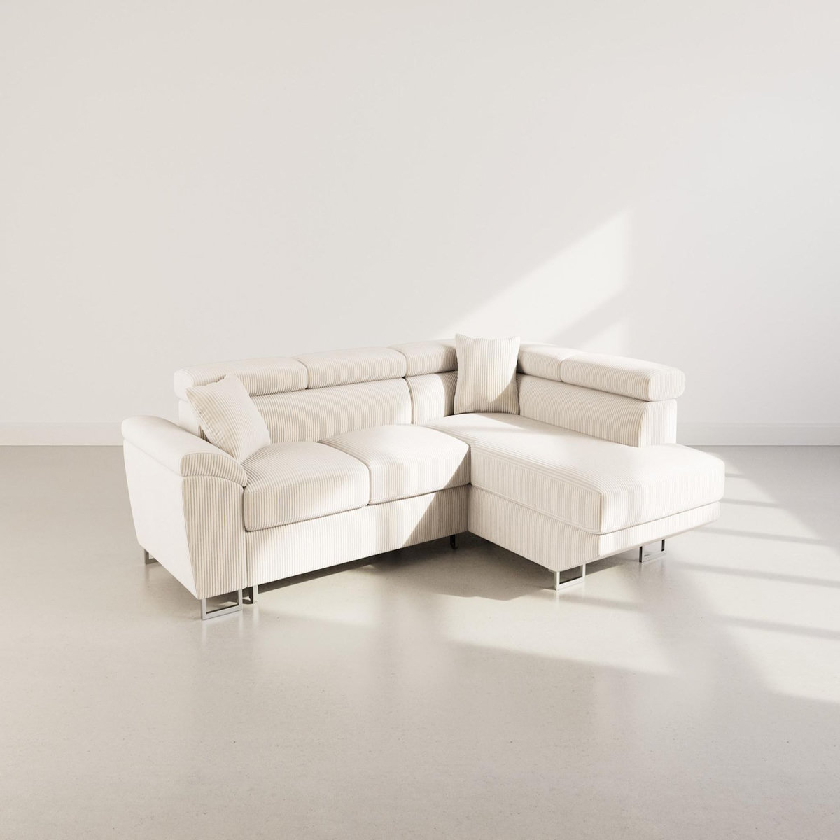 BEST MOBILIER Baoji - canapé d'angle droit 5 places convertible avec têtières et coffre en velours côtelé