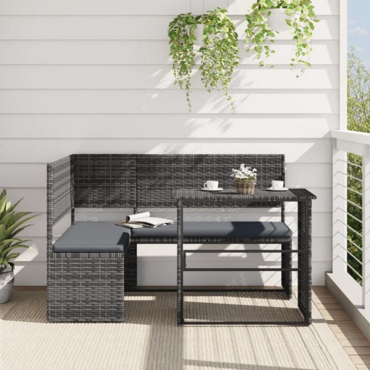 VIDAXL Canapé de jardin avec table et coussins en forme de L gris