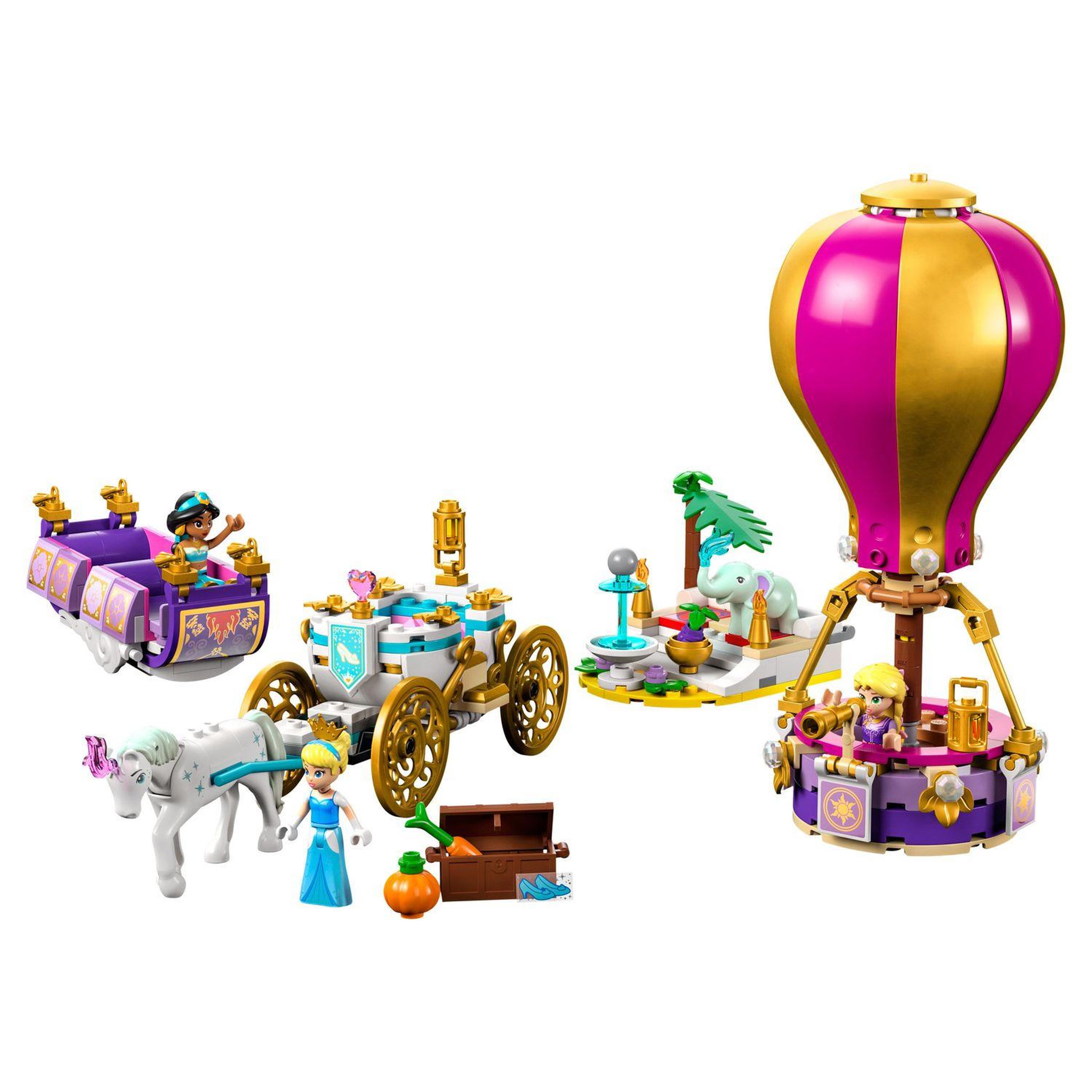 Voir la diapositive 3 : LEGO Disney Princess 43216 Le voyage enchanté des princesses, Jouet avec Mini-Poupées Cendrillon, Jasmine, Raiponce avec Cheval, Tapis volant