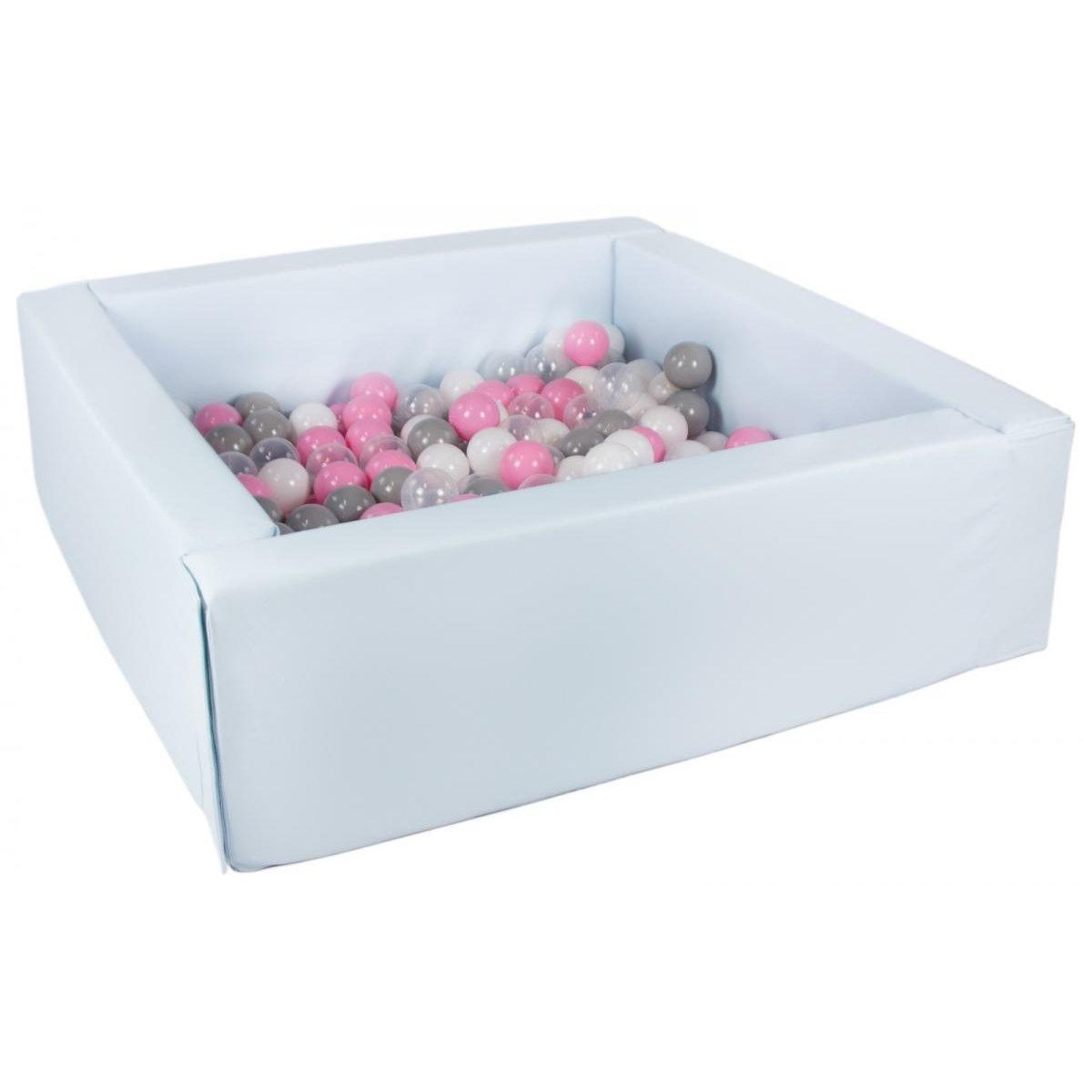 VELINDA Piscine à balles carrée avec 200 balles - bleu (pastel)/blanc, transparent, rose clair, gris