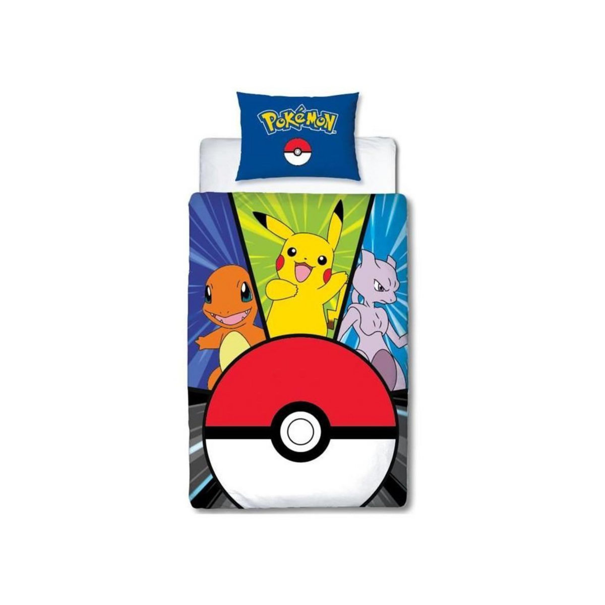 Pokemon Parure de lit - POKEMON - Pikachu et Poké-ball - Microfibre - 1 housse de couette 140 x 200 cm + 1 taie 63 x 63 cm