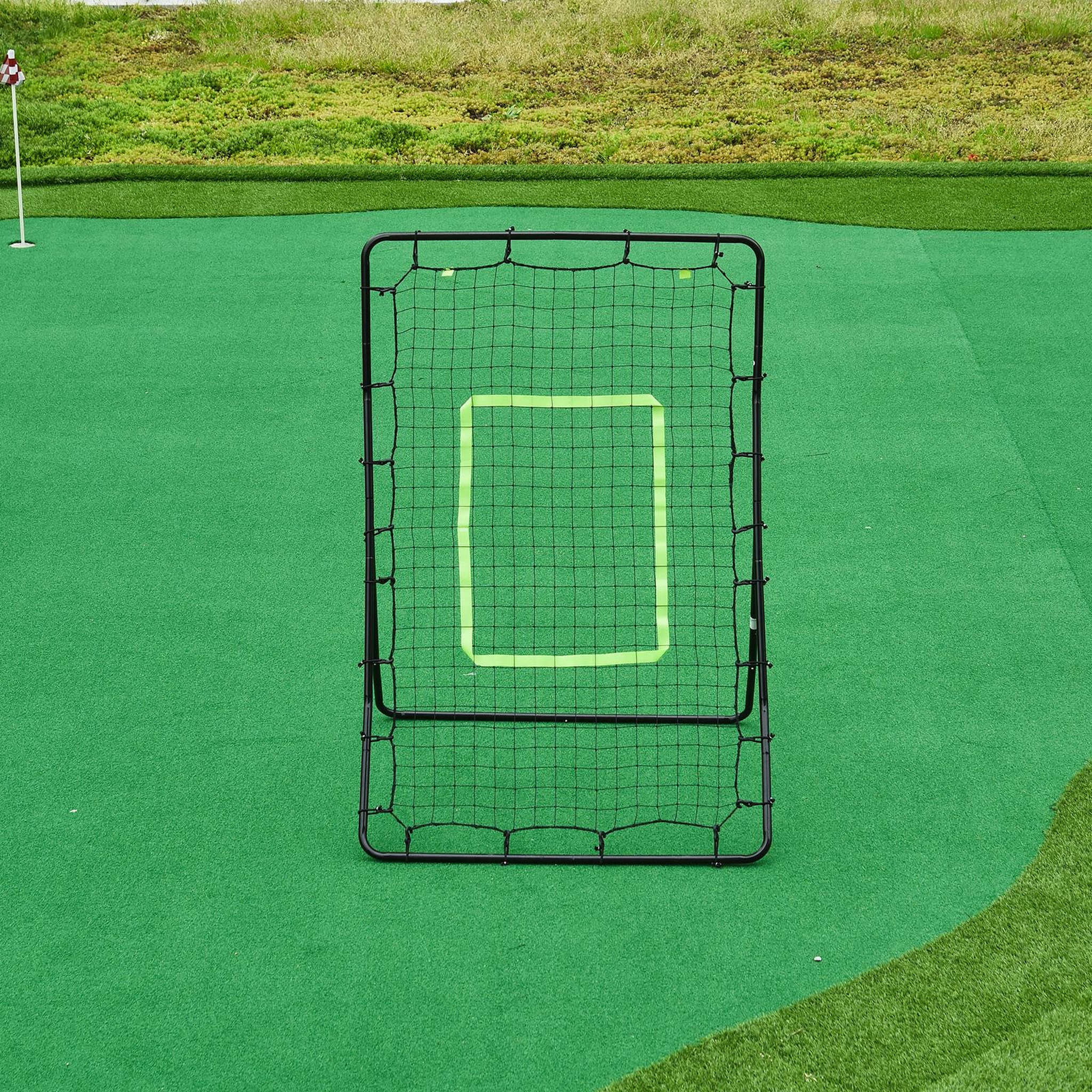 Voir la diapositive 4 : HOMCOM Filet de rebond de football 90l x 80l x 140h cm cible et sardines de fixation fournies noir vert