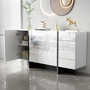 Voir la diapositive 2 : MERAX Buffet 3 porte(s) 4 tiroir(s) - 150 cm blanc+noir mdf