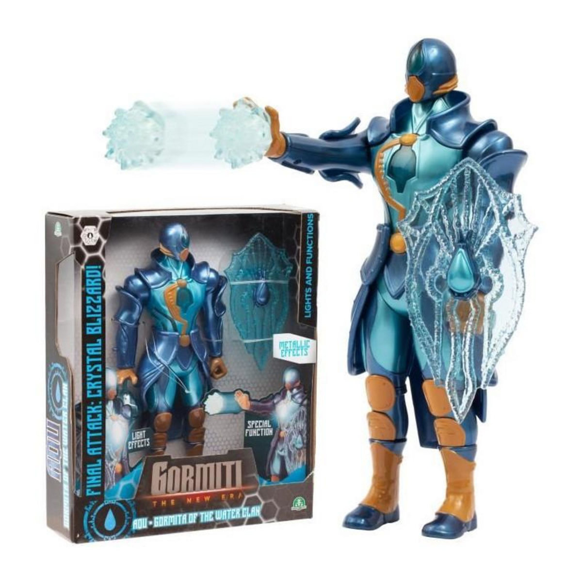 Figurine articulée - GORMITI - Gormiti avec attaque lumineuse Eau - Aqu - 27 cm - a partir de 4 ans - GRV071