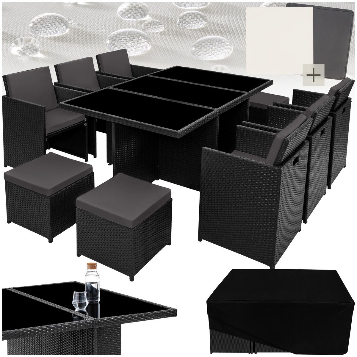 tectake Salon de jardin avec cadre en aluminium noir