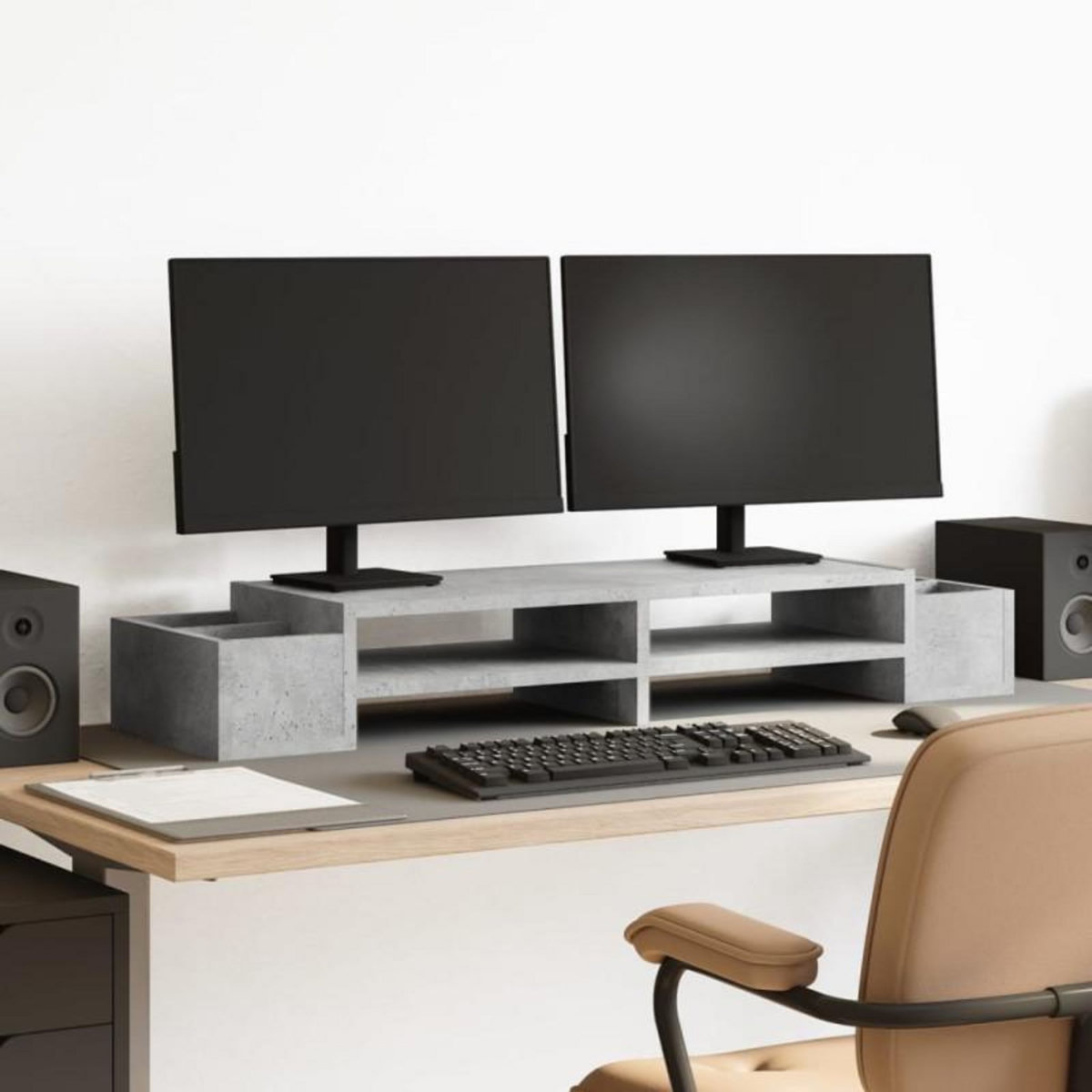 VIDAXL Support de moniteur avec rangement gris béton bois d ingénierie