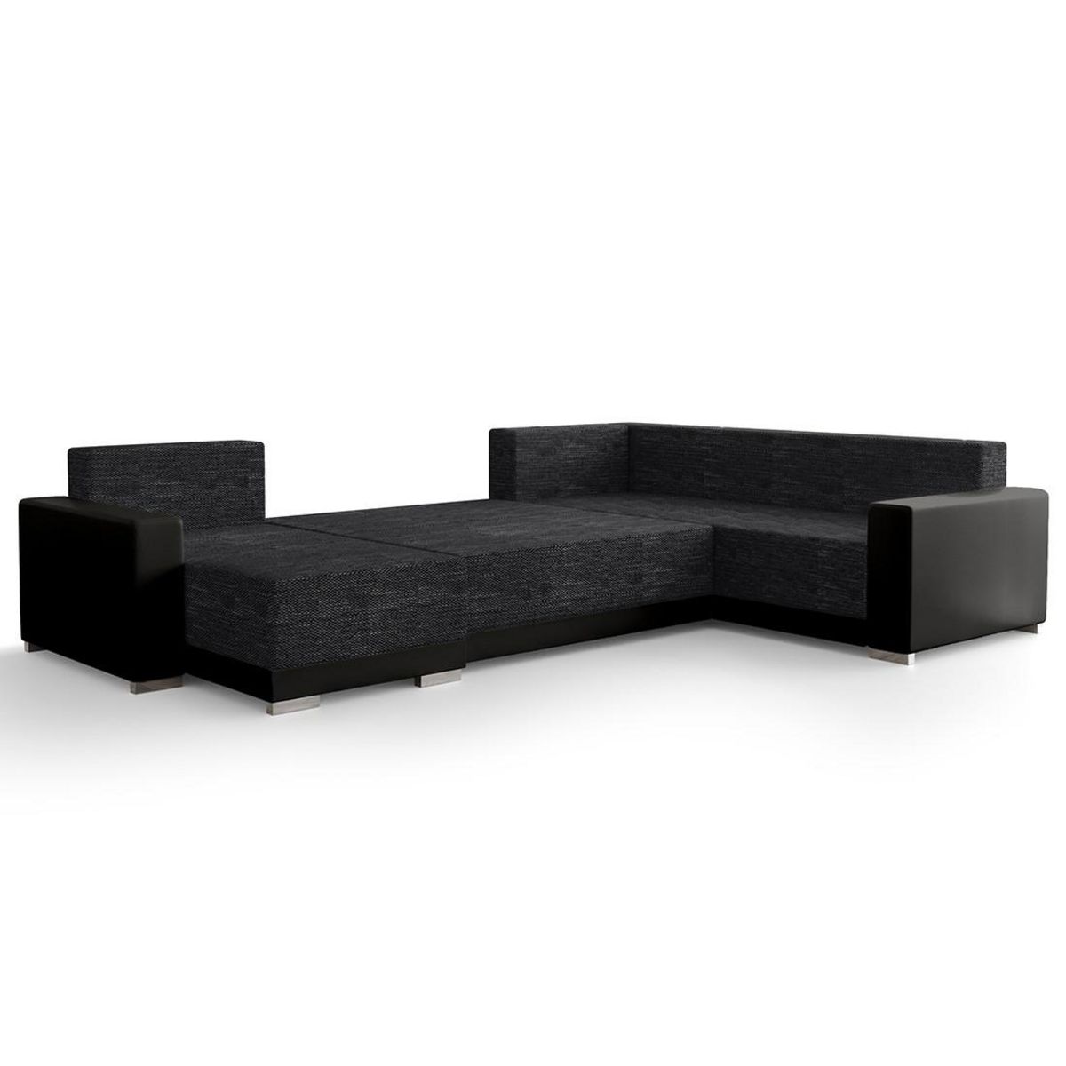 BEST MOBILIER Roger - canapé panoramique d'angle réversible 7 places convertible avec coffre en tissu