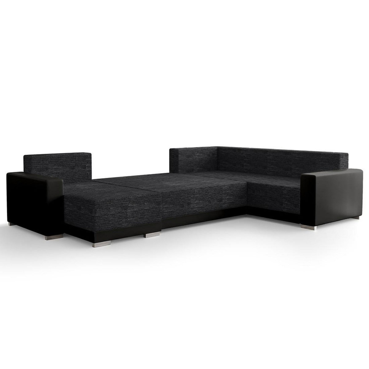 BEST MOBILIER Roger - canapé panoramique d'angle réversible 7 places convertible avec coffre en tissu