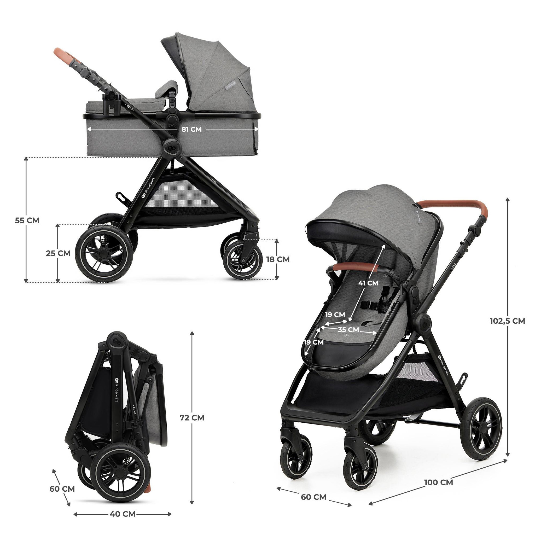 Voir la diapositive 1 : KINDERKRAFT Poussette multifonctionnelle 3 en 1 ESME PRO