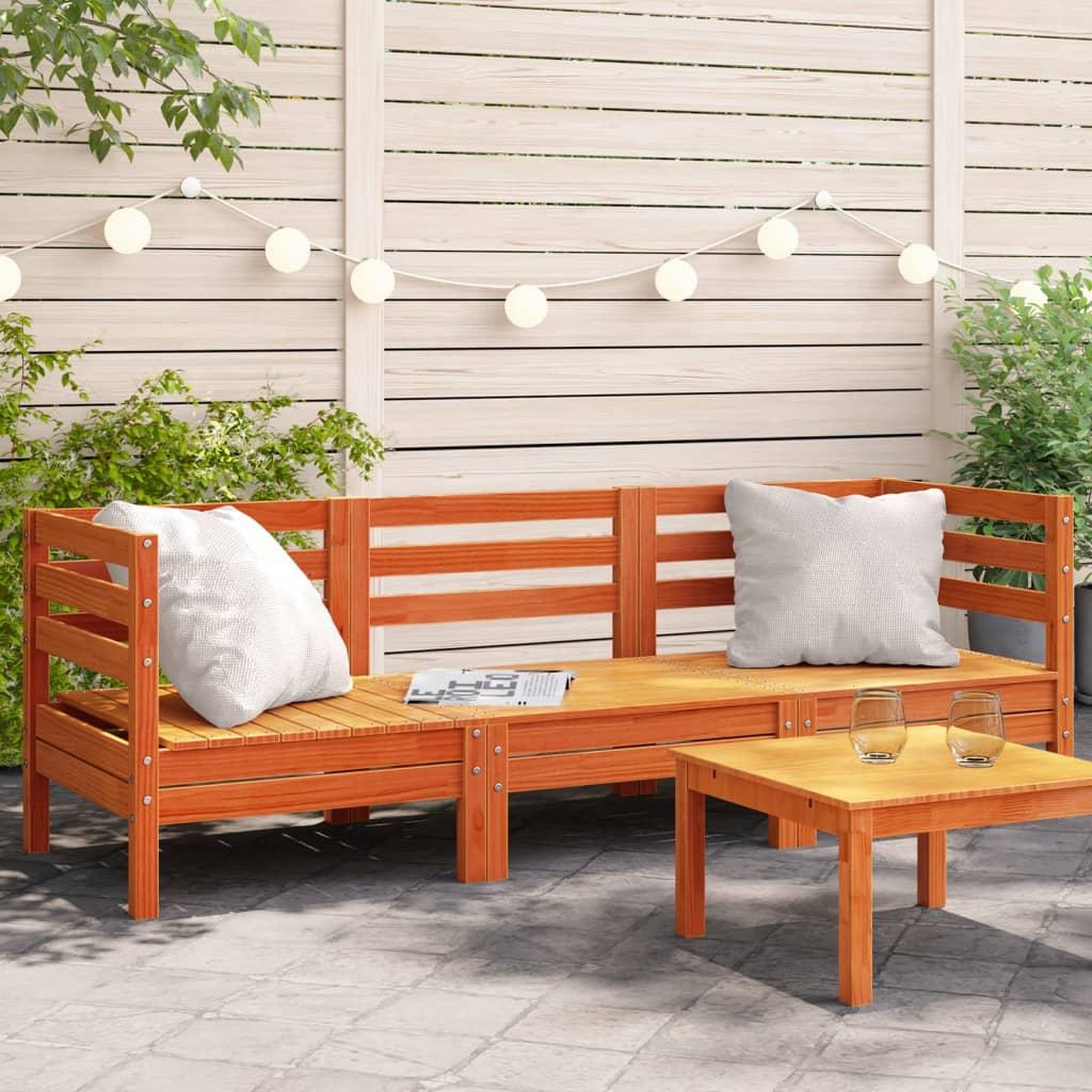 VIDAXL Canape de jardin 3 places cire marron bois de pin massif