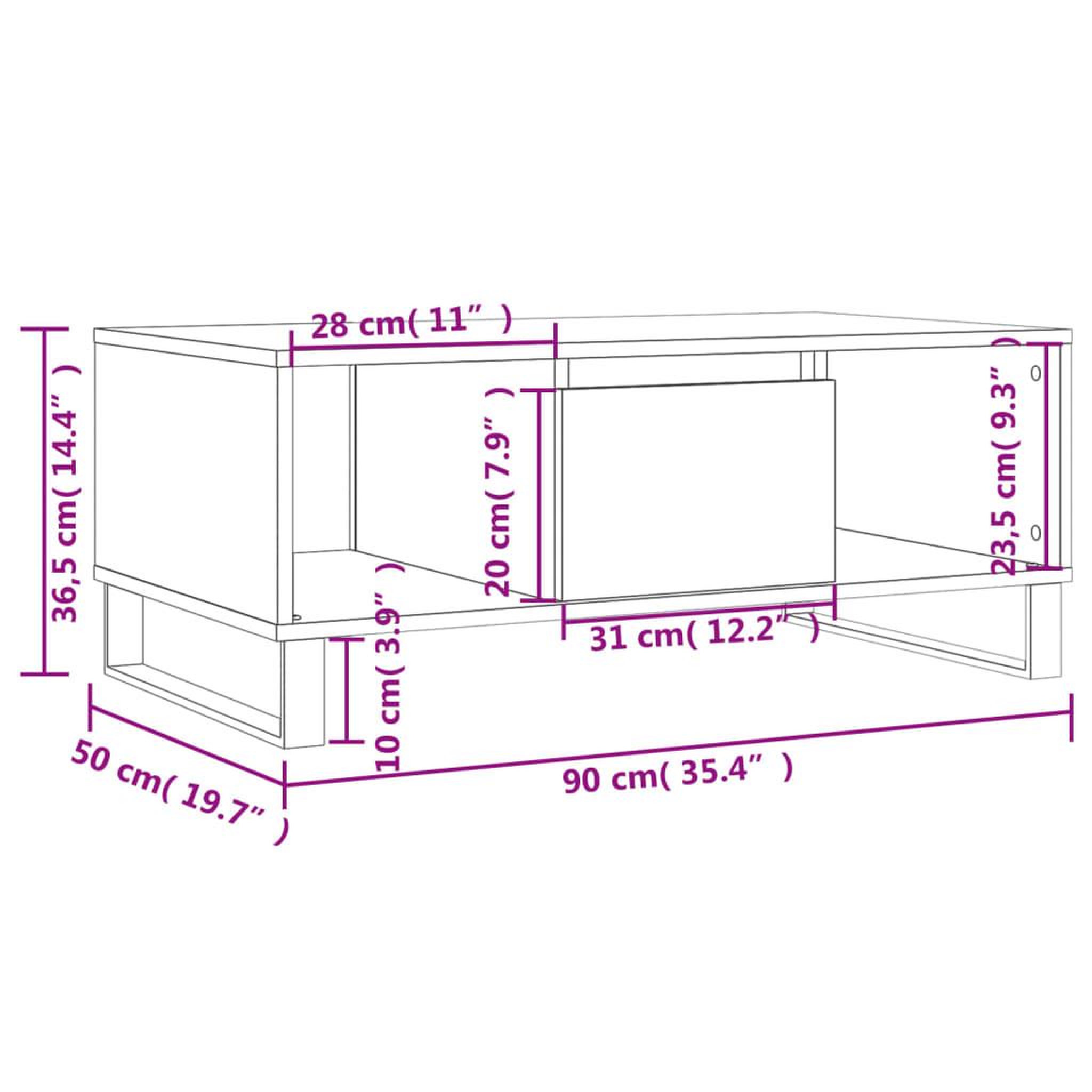 Voir la diapositive 6 : VIDAXL Table basse Noir 90x50x36,5 cm Bois d'ingenierie