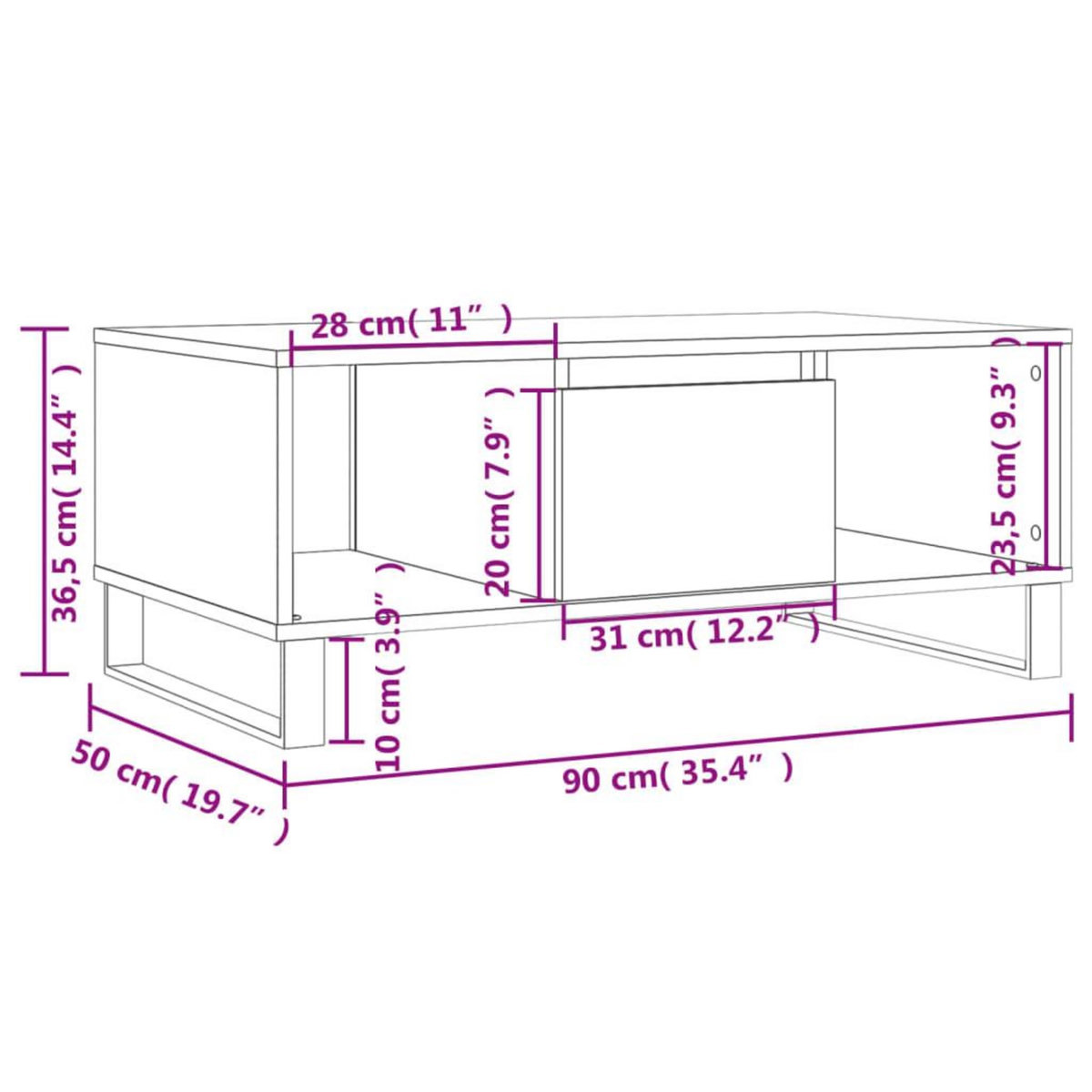 VIDAXL Table basse Noir 90x50x36,5 cm Bois d'ingenierie