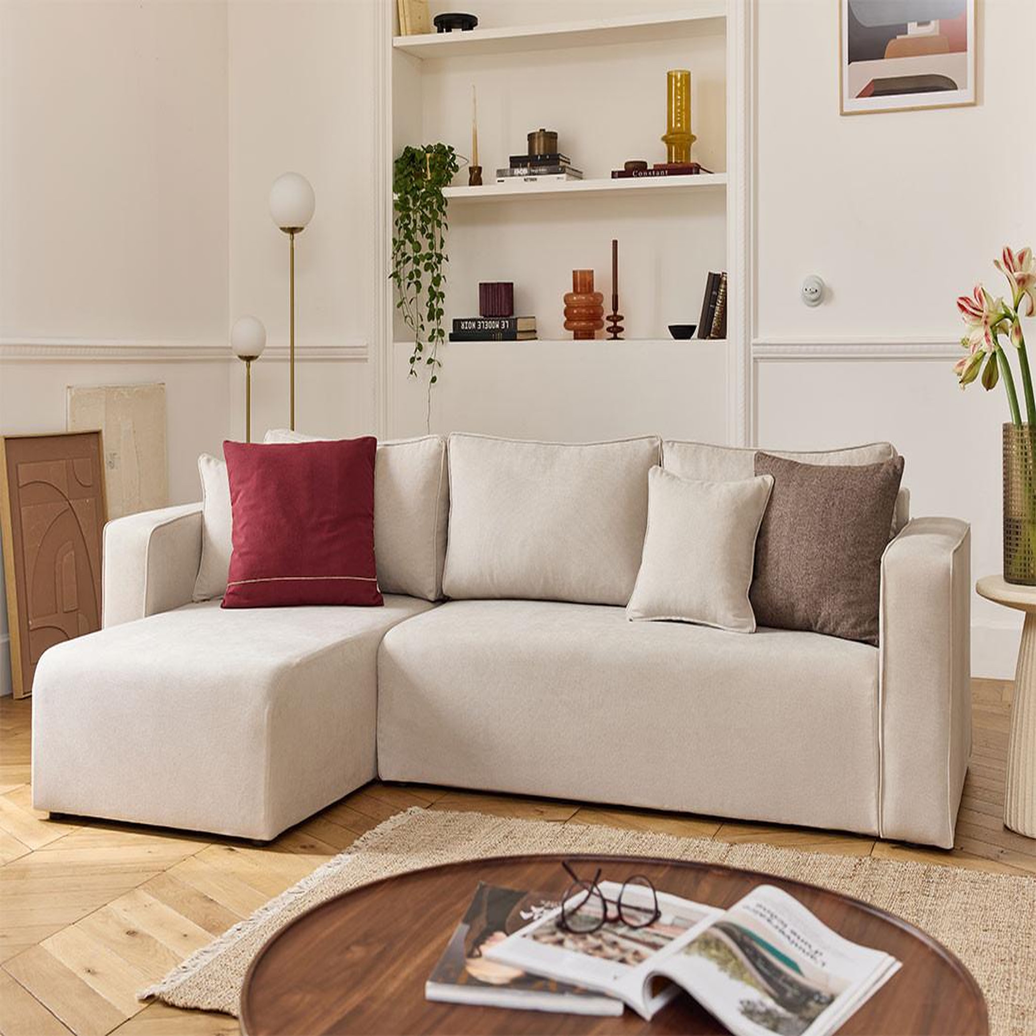 Voir la diapositive 1 : BEST MOBILIER Topaze - canapé d'angle déhoussable réversible 4 places en tissu