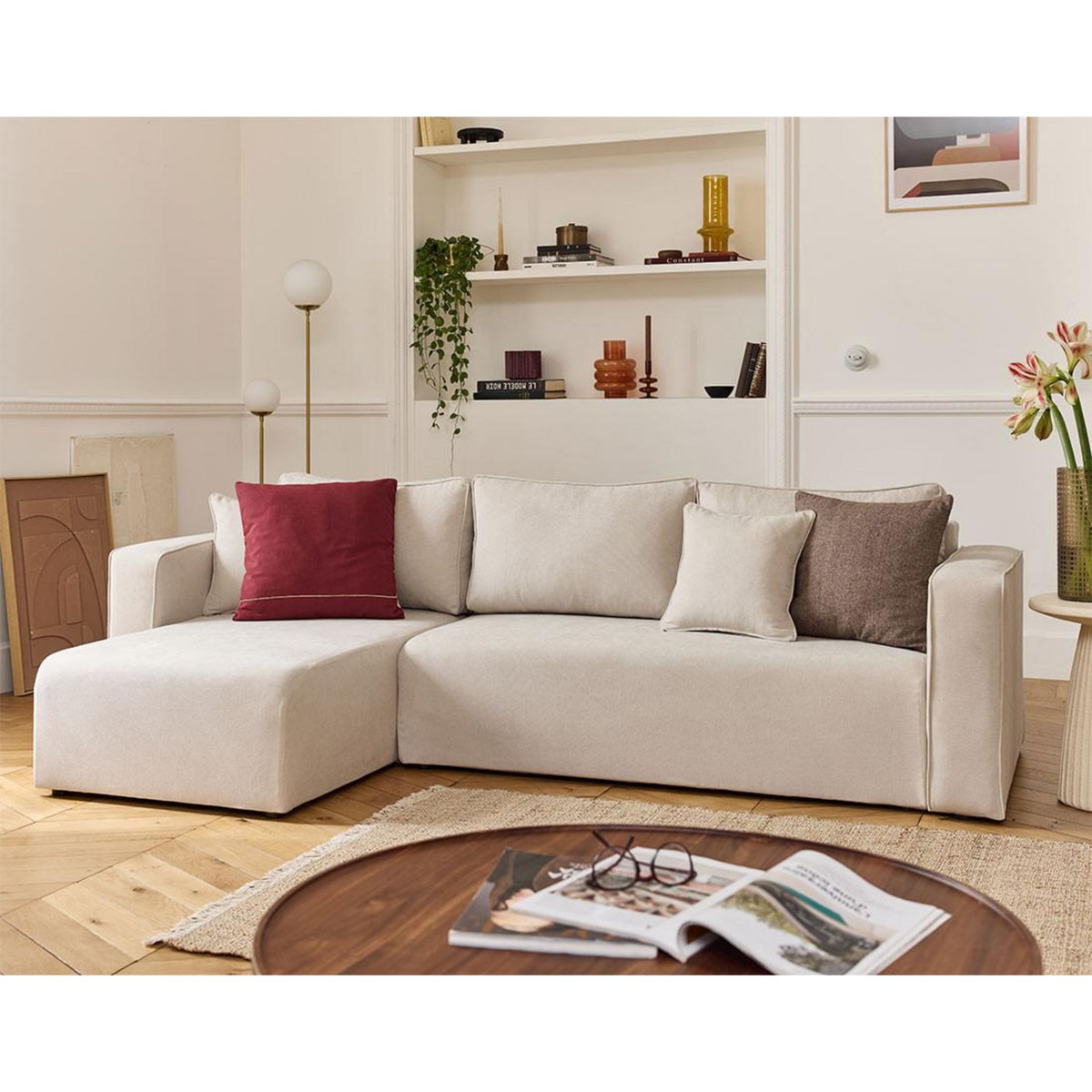 BEST MOBILIER Topaze - canapé d'angle déhoussable réversible 4 places en tissu