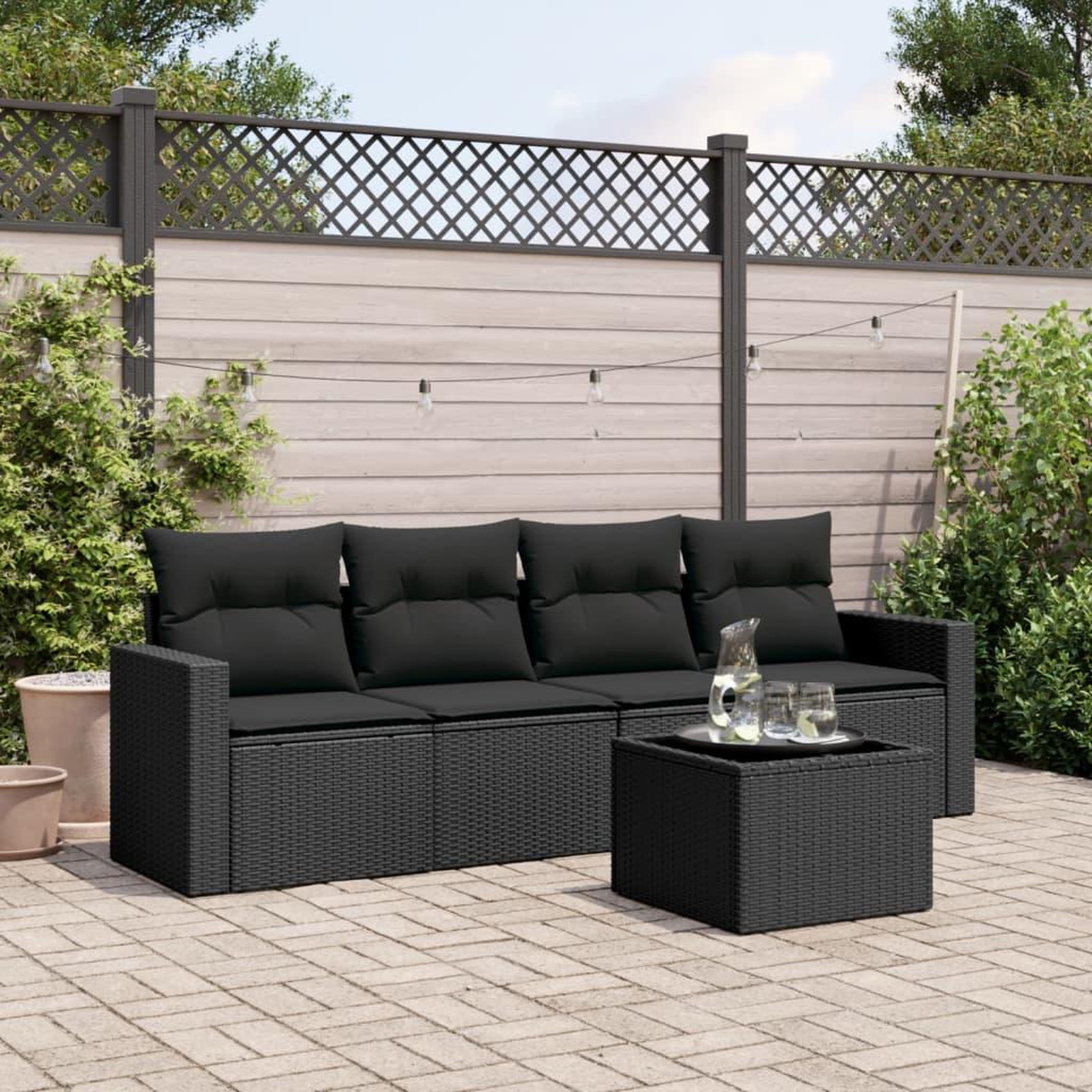 VIDAXL Salon de jardin 5 pcs avec coussins noir resine tressee