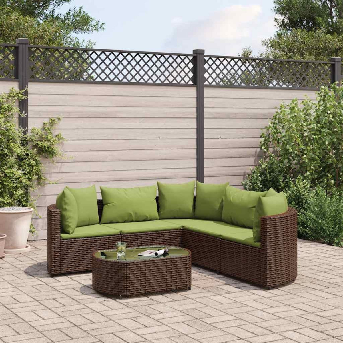 VIDAXL Salon de jardin avec coussins 6 pcs marron resine tressee