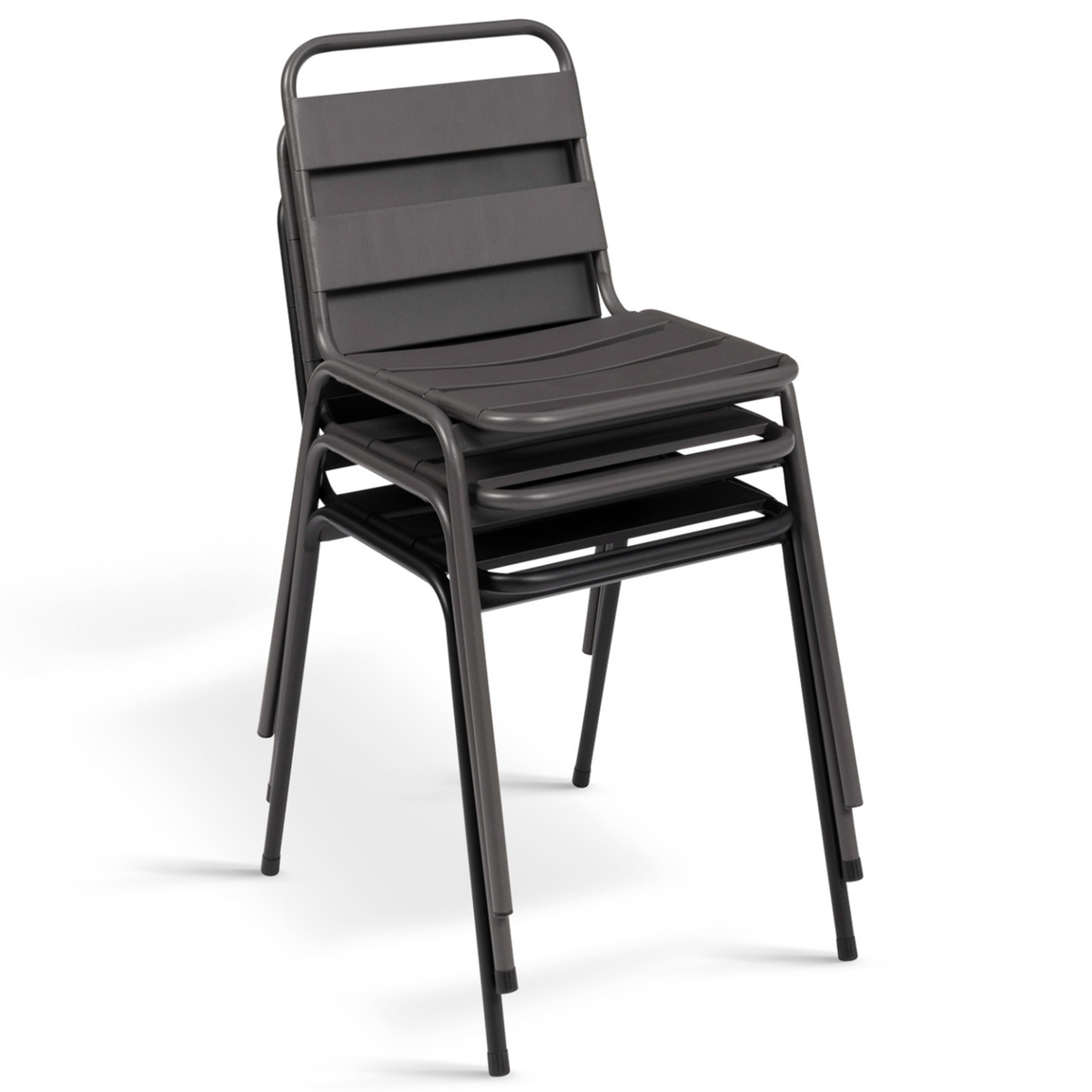 ID MARKET Salon de jardin VALENCIA en acier table 180 cm et 6 chaises empilables gris anthracite