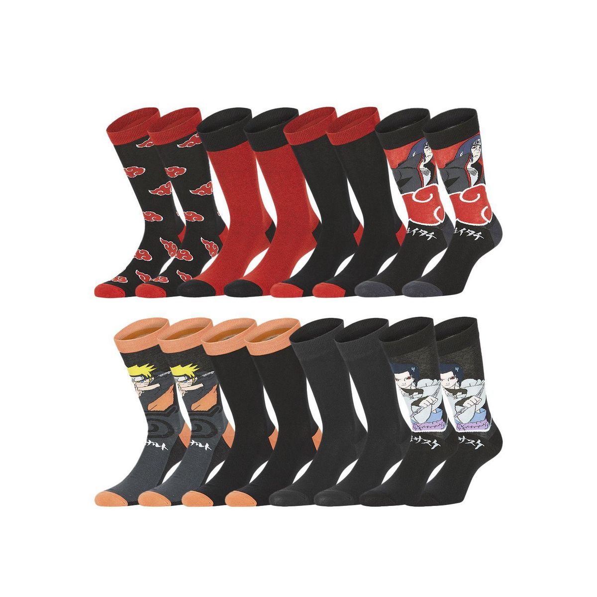 FREEGUN Lot de 8 paires de chaussettes Naruto Shippuden Homme